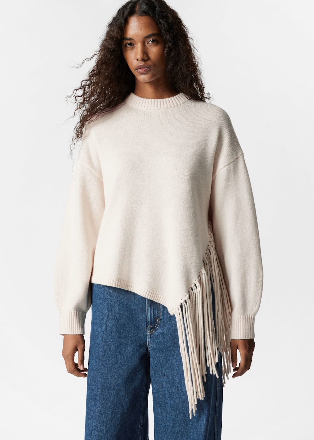 Pull asymétrique à franges - Blanc - Lookbook