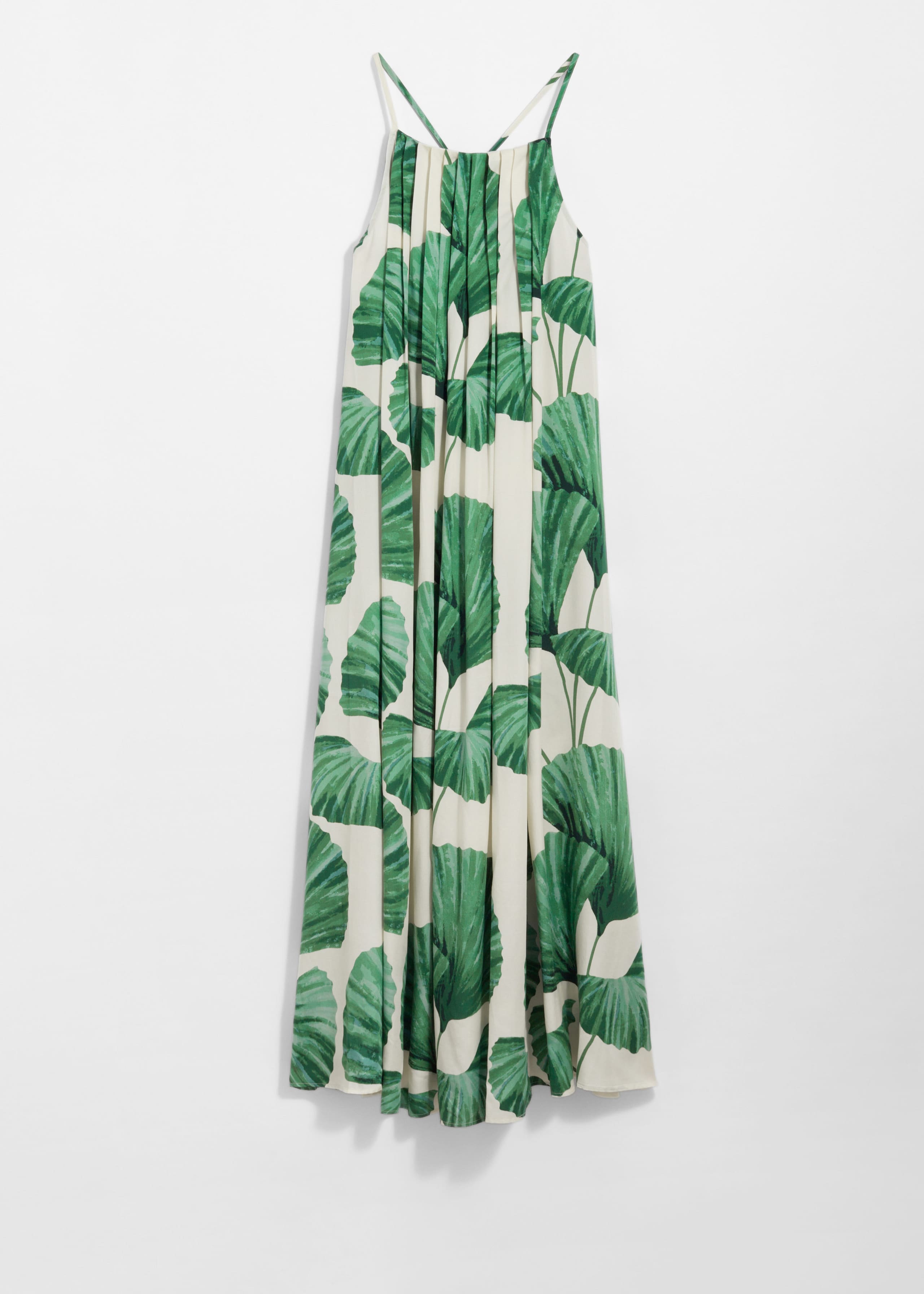 Maxivestido plisado con cuello halter - Green Florals - Bodegón