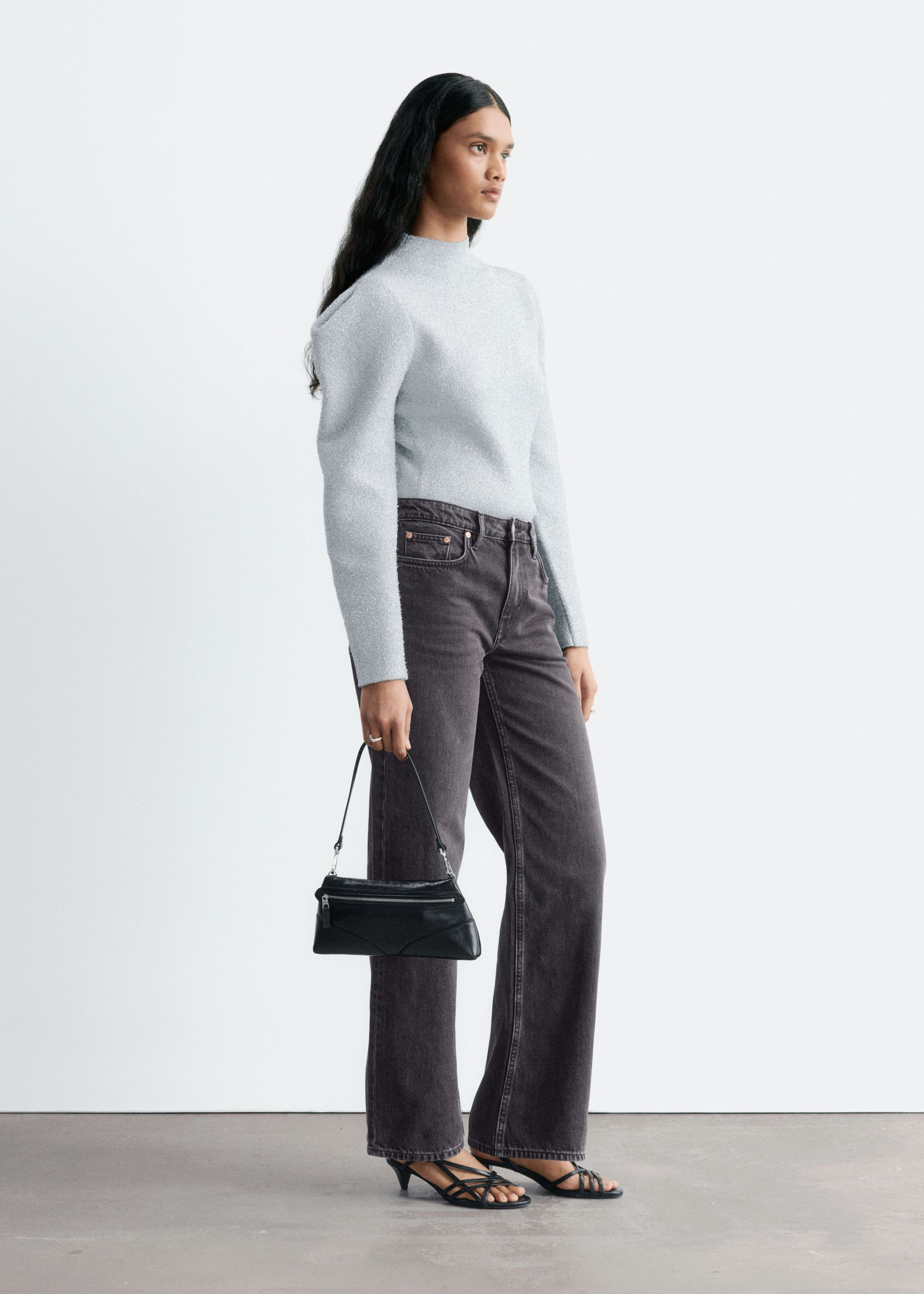 Knitted Metallic Top - Grey - Lookbook
