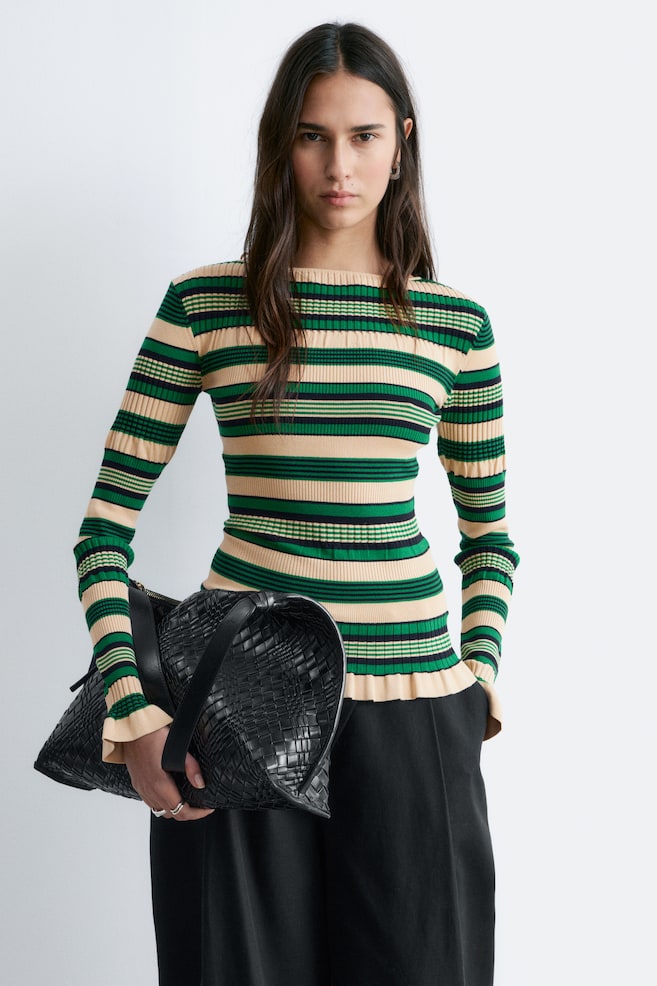 Maglia a coste a maniche lunghe - Righe verde/beige/Righe blu/nero - 1