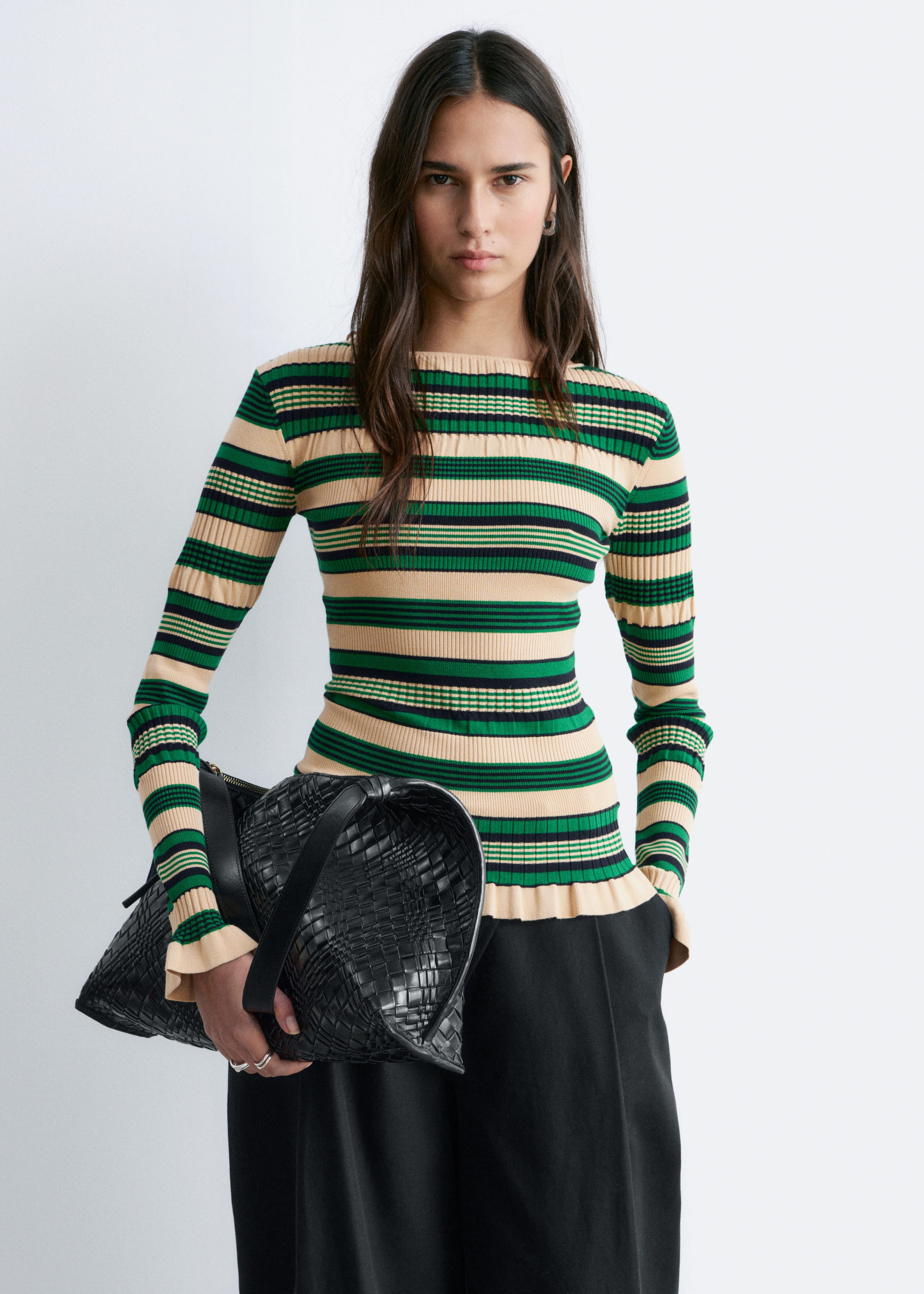 Long-Sleeve Ribbed Top - Blue/Black Stripes - Lookbook