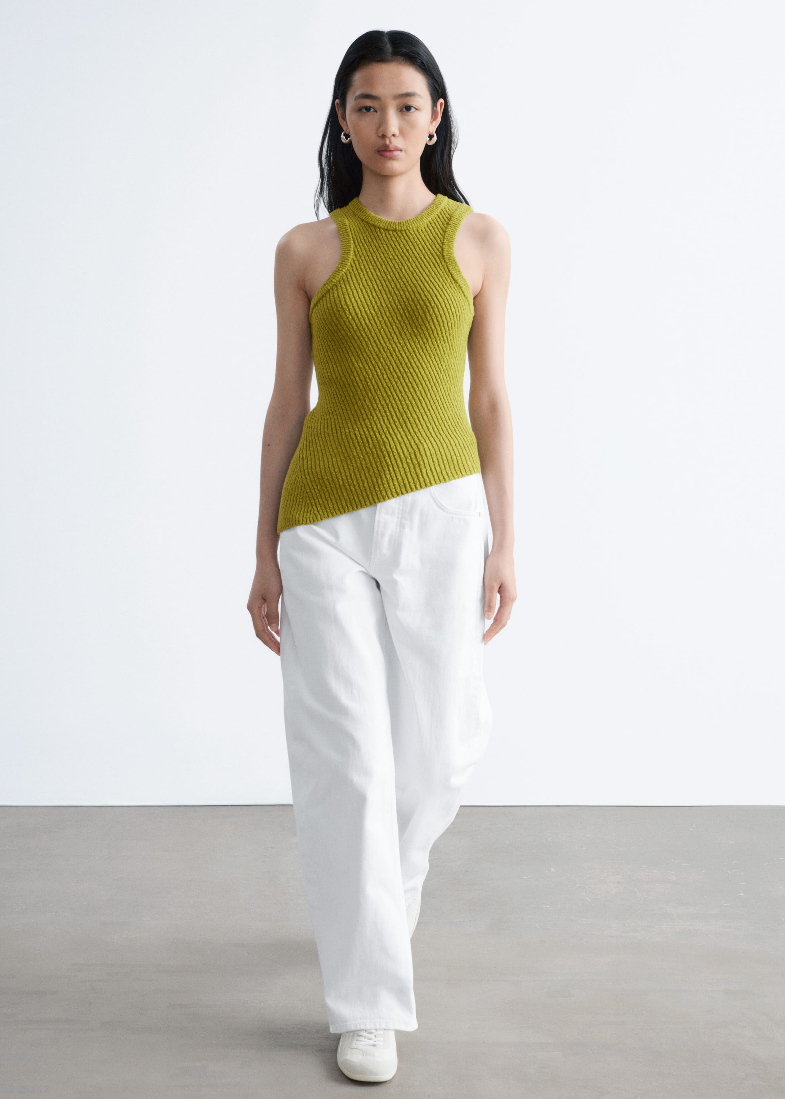 Image of Débardeur côtelé asymétrique