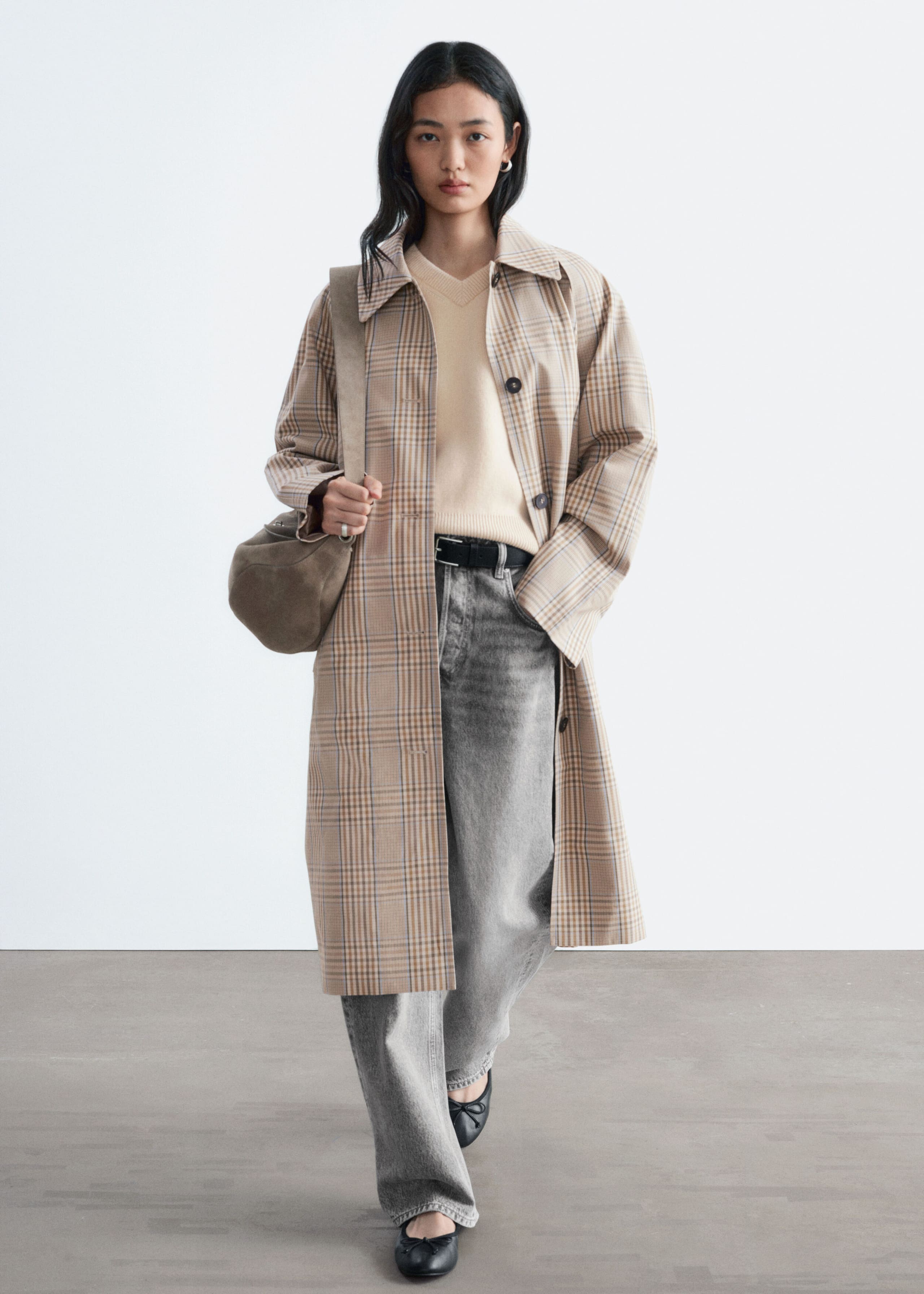 Karierter Trenchcoat mit Schnallengürtel - Beige/Kariert - Stillleben