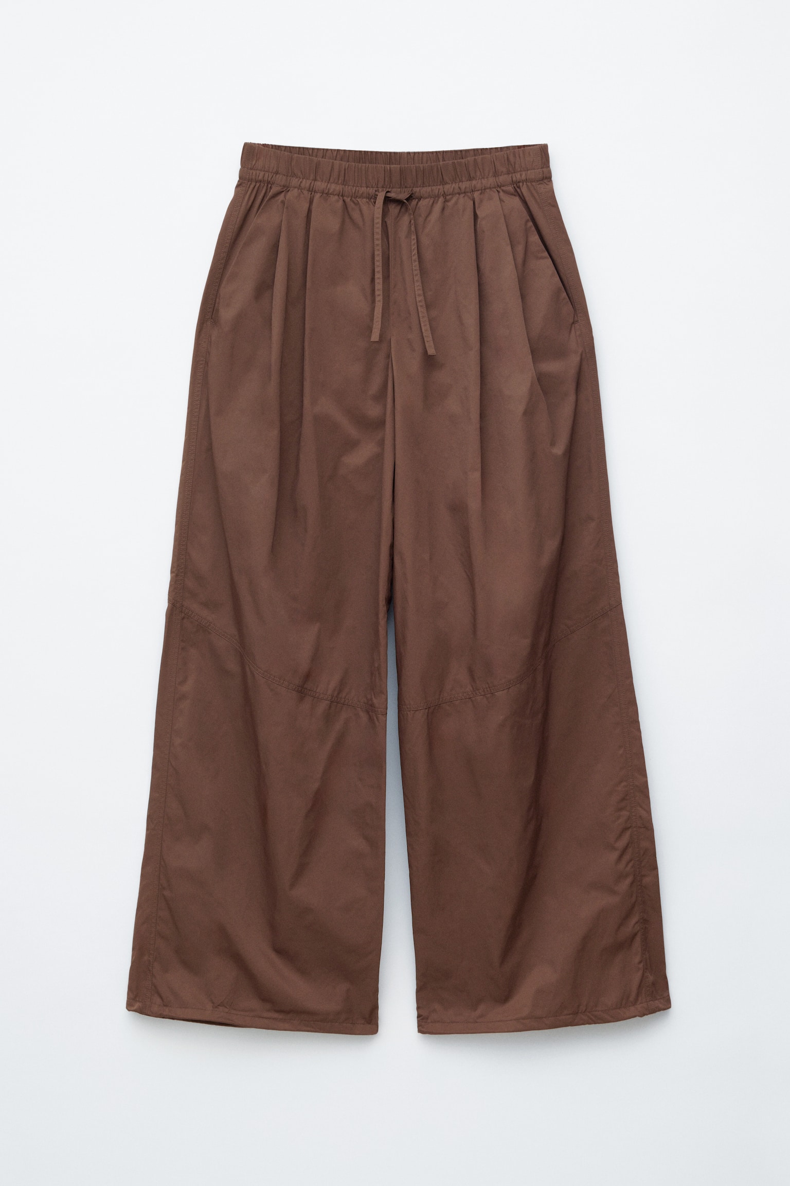 מכנסיים בגזרת Barrel עם שרוך קשירה - חום כהה/שחור - 2