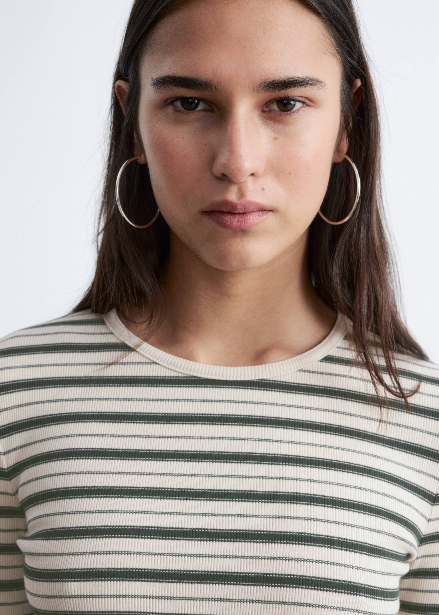 Ribbed Long-Sleeve Top - Beige/Black Stripes/White/Dark Brown/Dark Green/Brown/White Stripes/Black/Light Grey - 6