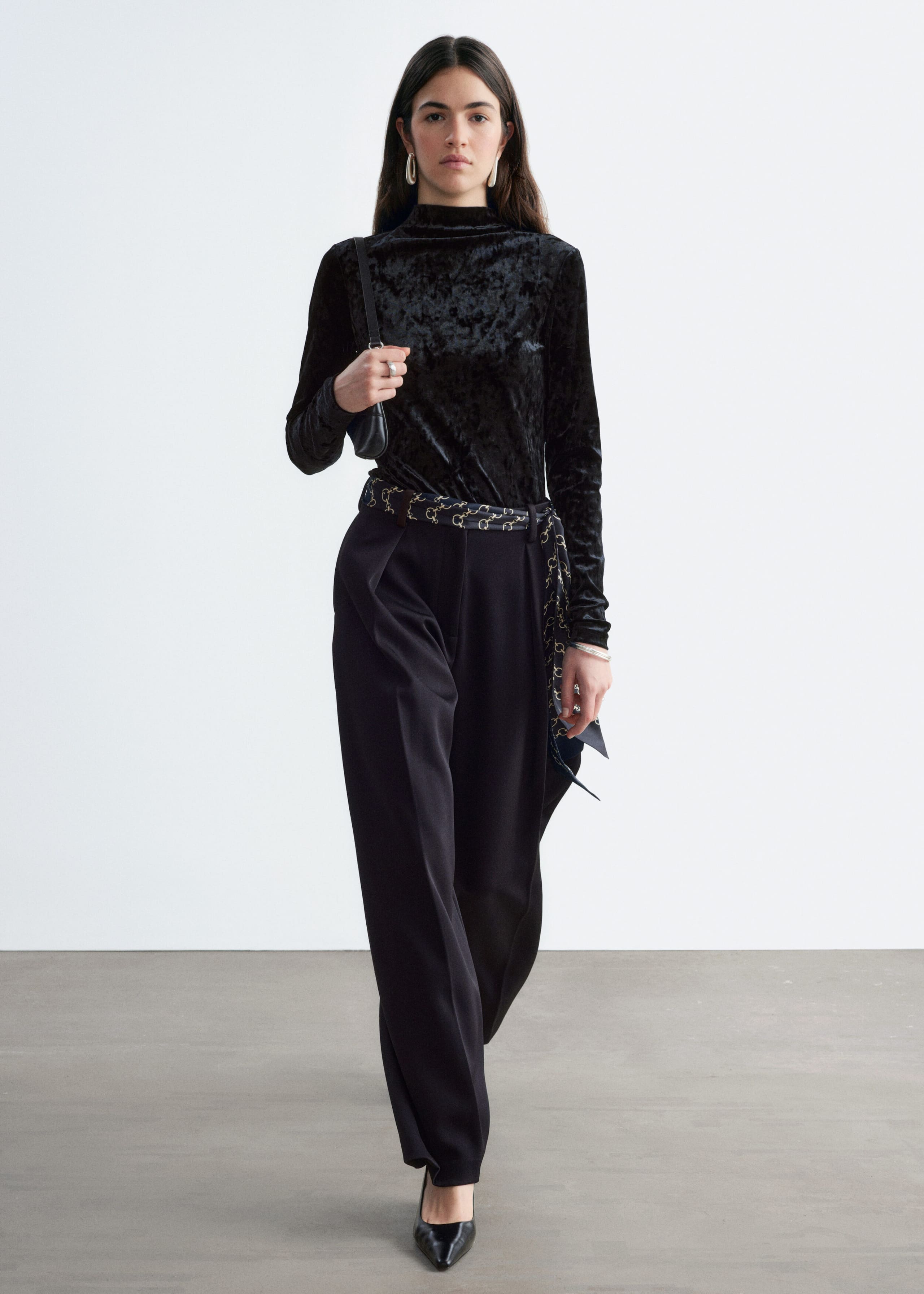 Velvet Mock Neck Top - Turquoise - Lookbook