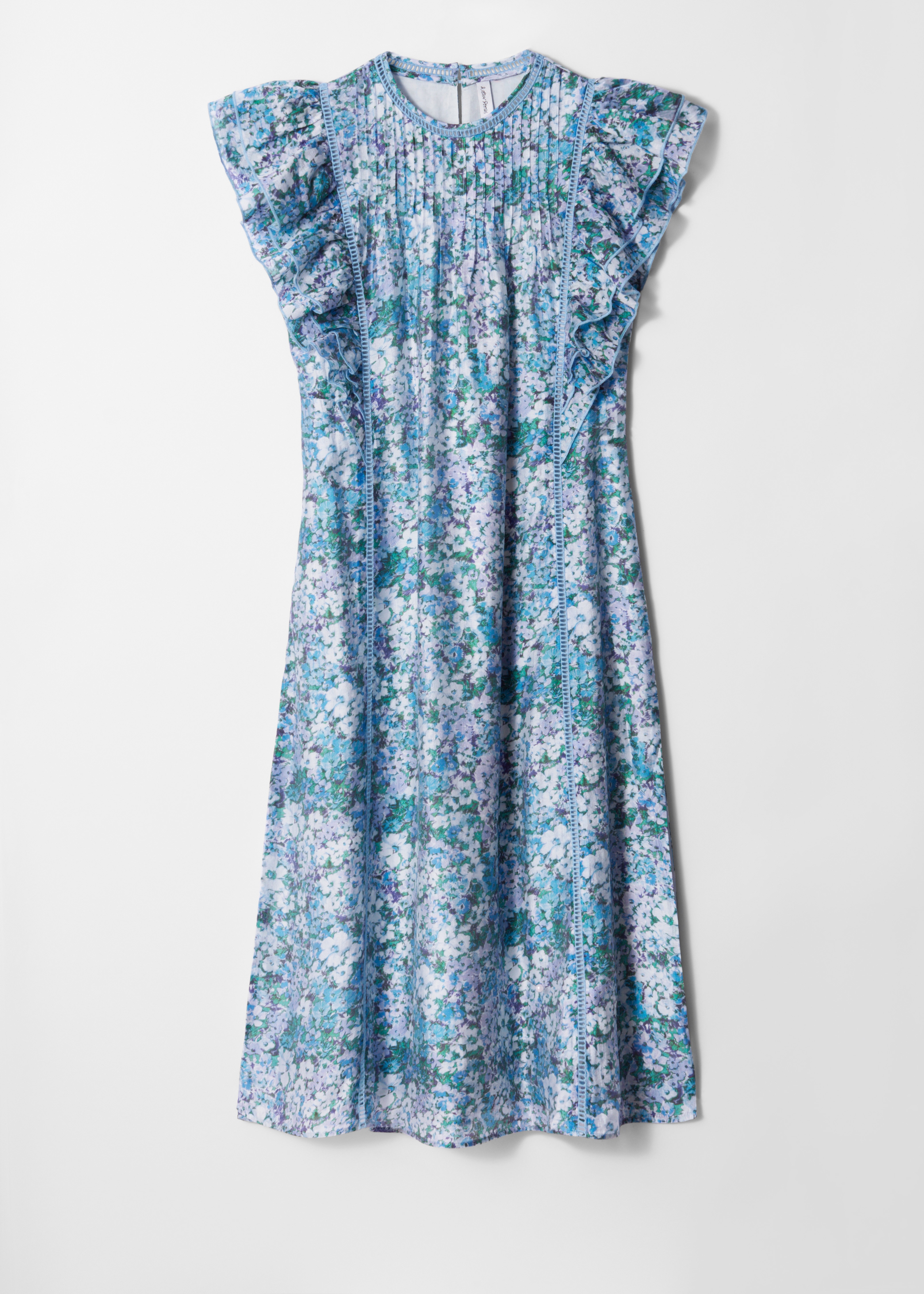 Midi-jurk met ruches - Blue Floral/Peach