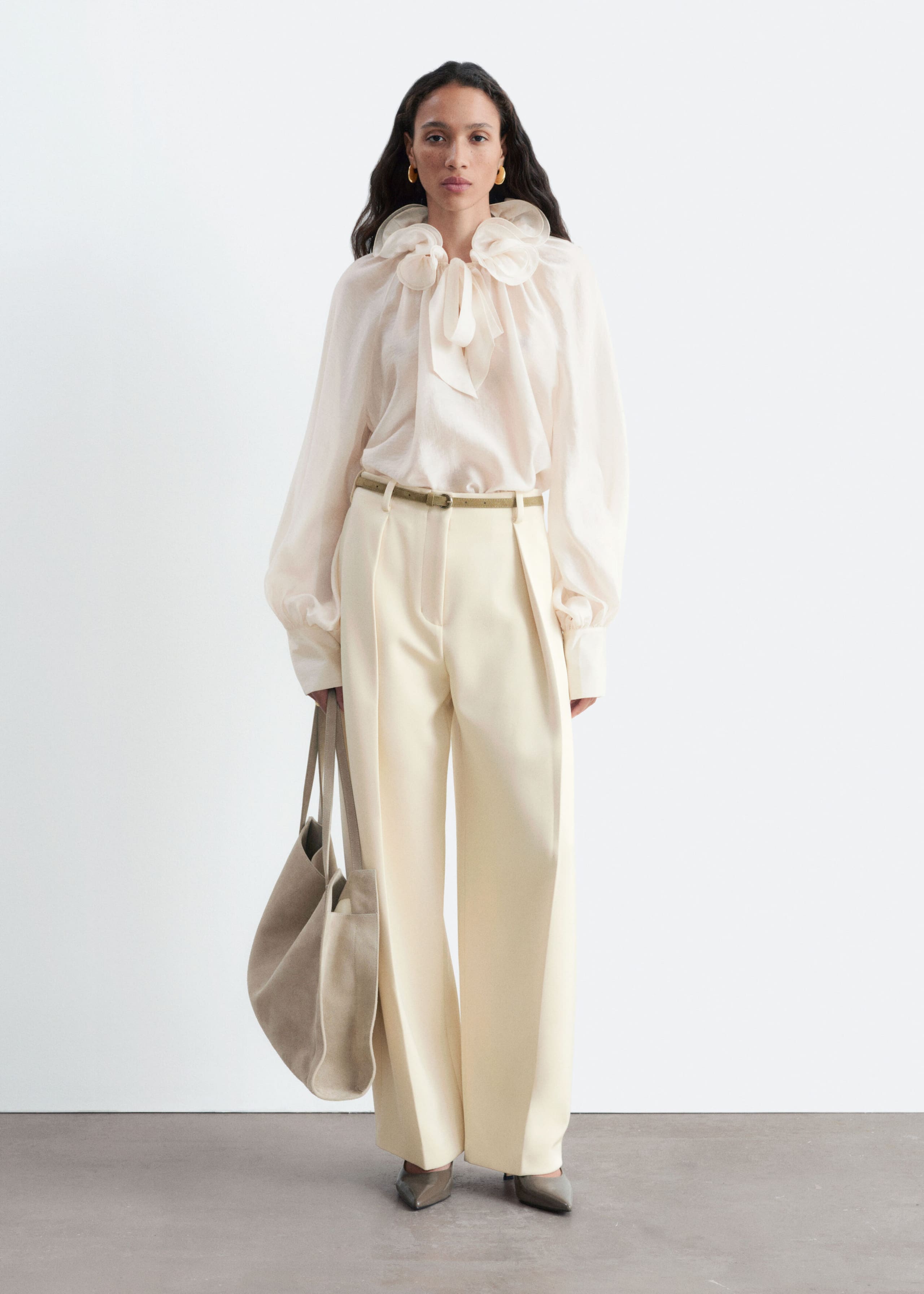 Sculptural Pleat Trousers - Cream - Lookbook