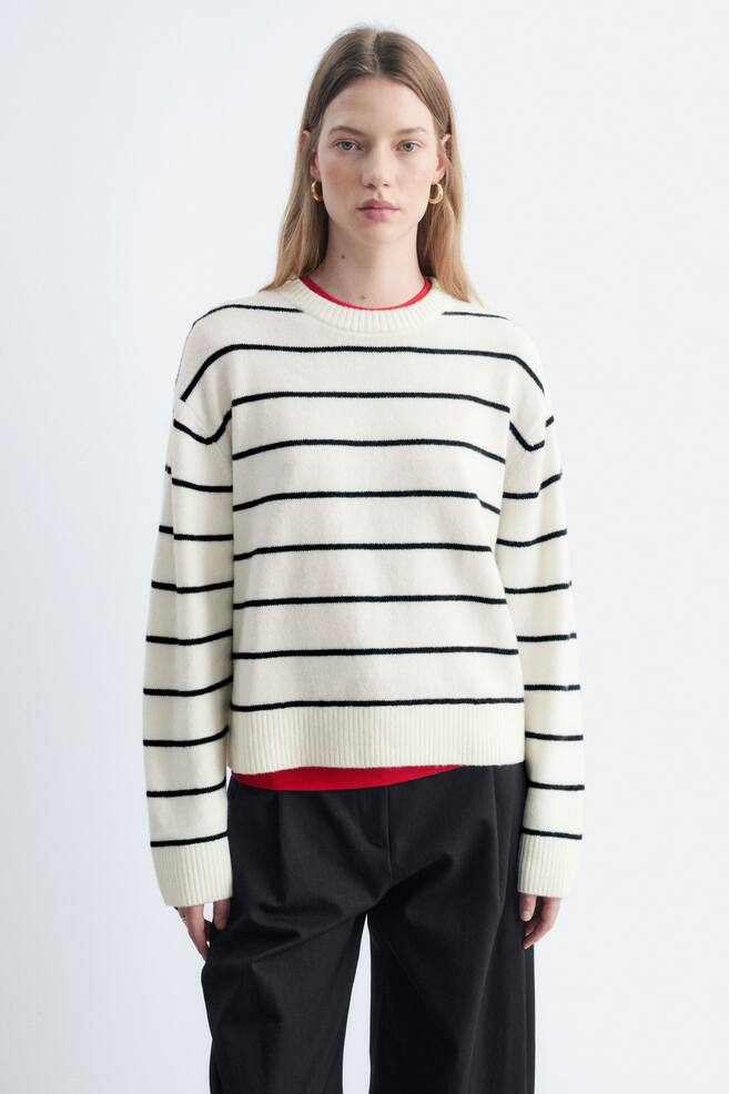 Boxy Knit Jumper - White/Black Stripes/Dark Blue/Dark Mole/Dark Brown/Lilac/Pink/Green - 1