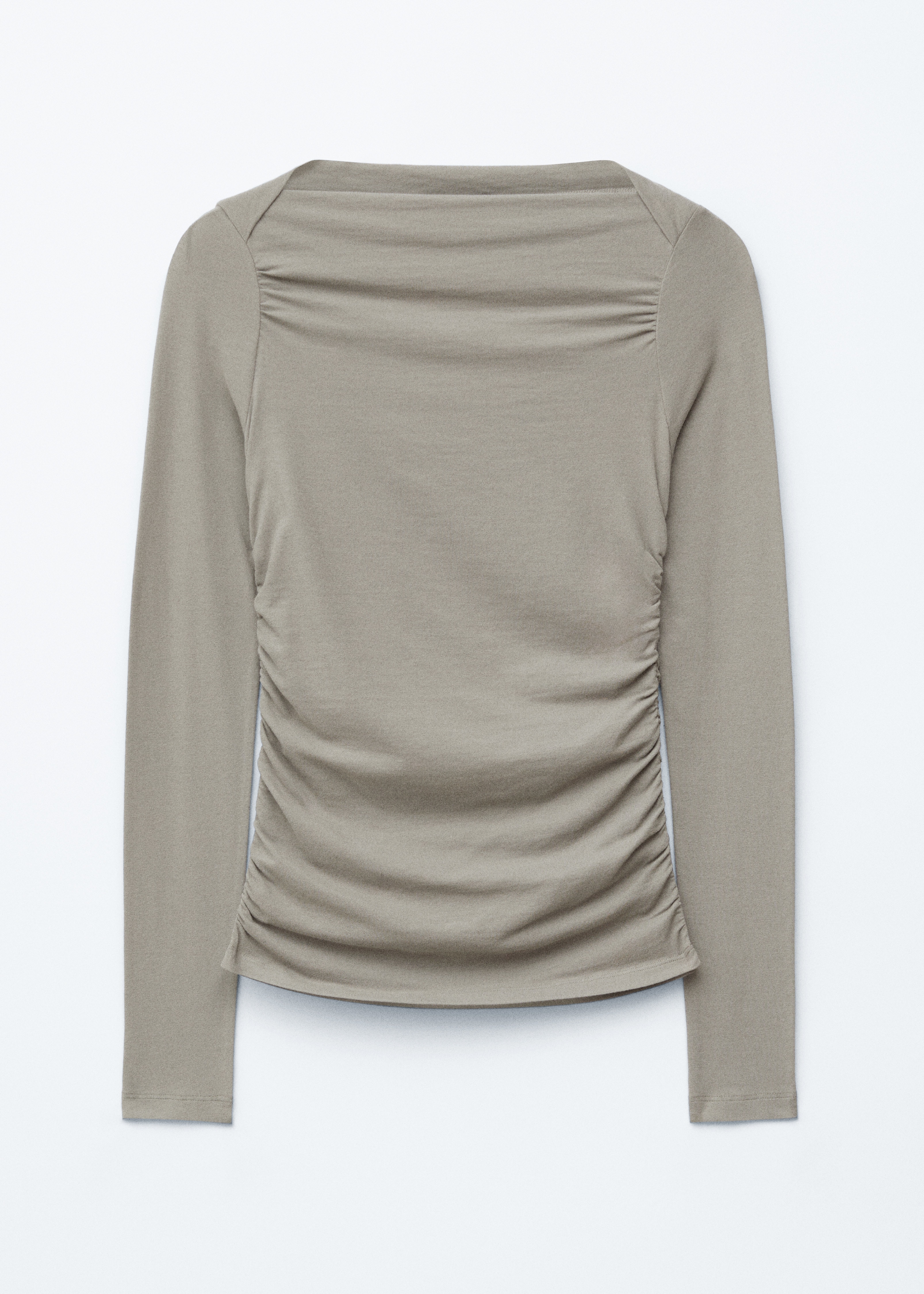 Oberteil mit U-Boot-Ausschnitt und Raffungen - Beige/Weiß