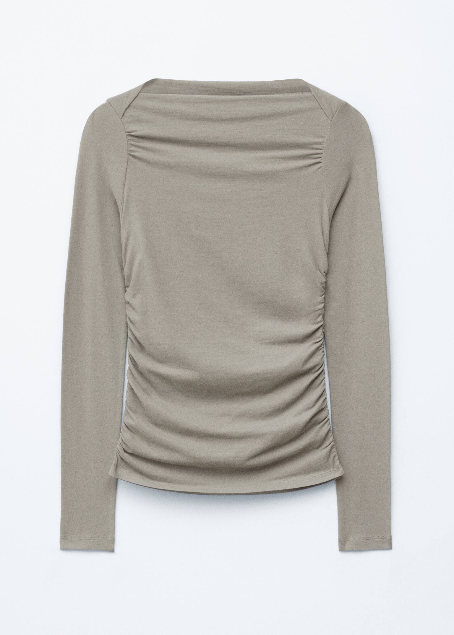 Ruched Boatneck Top - Beige/White - 2