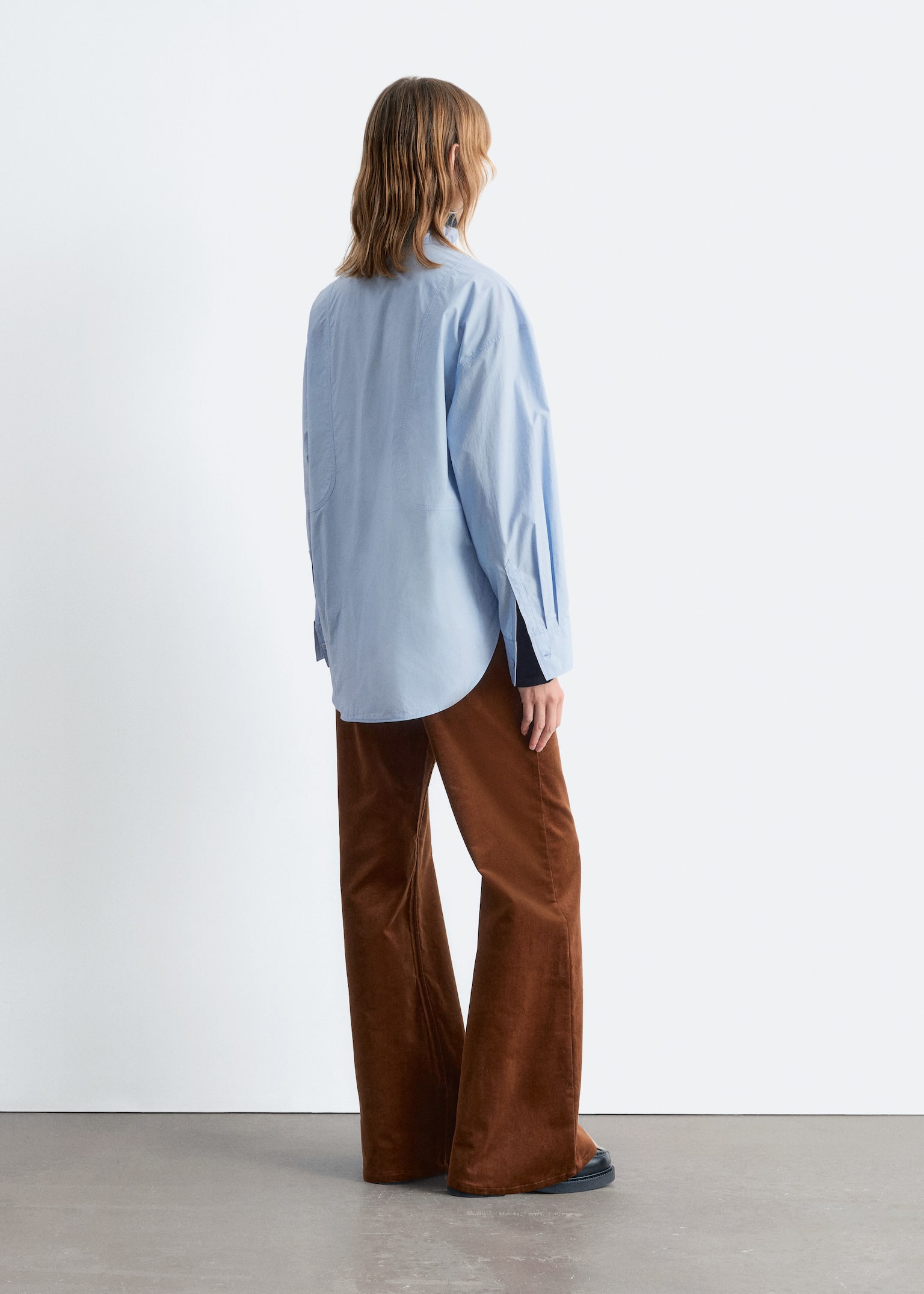 Flared Corduroy Trousers - Medium Brown/Black - 4