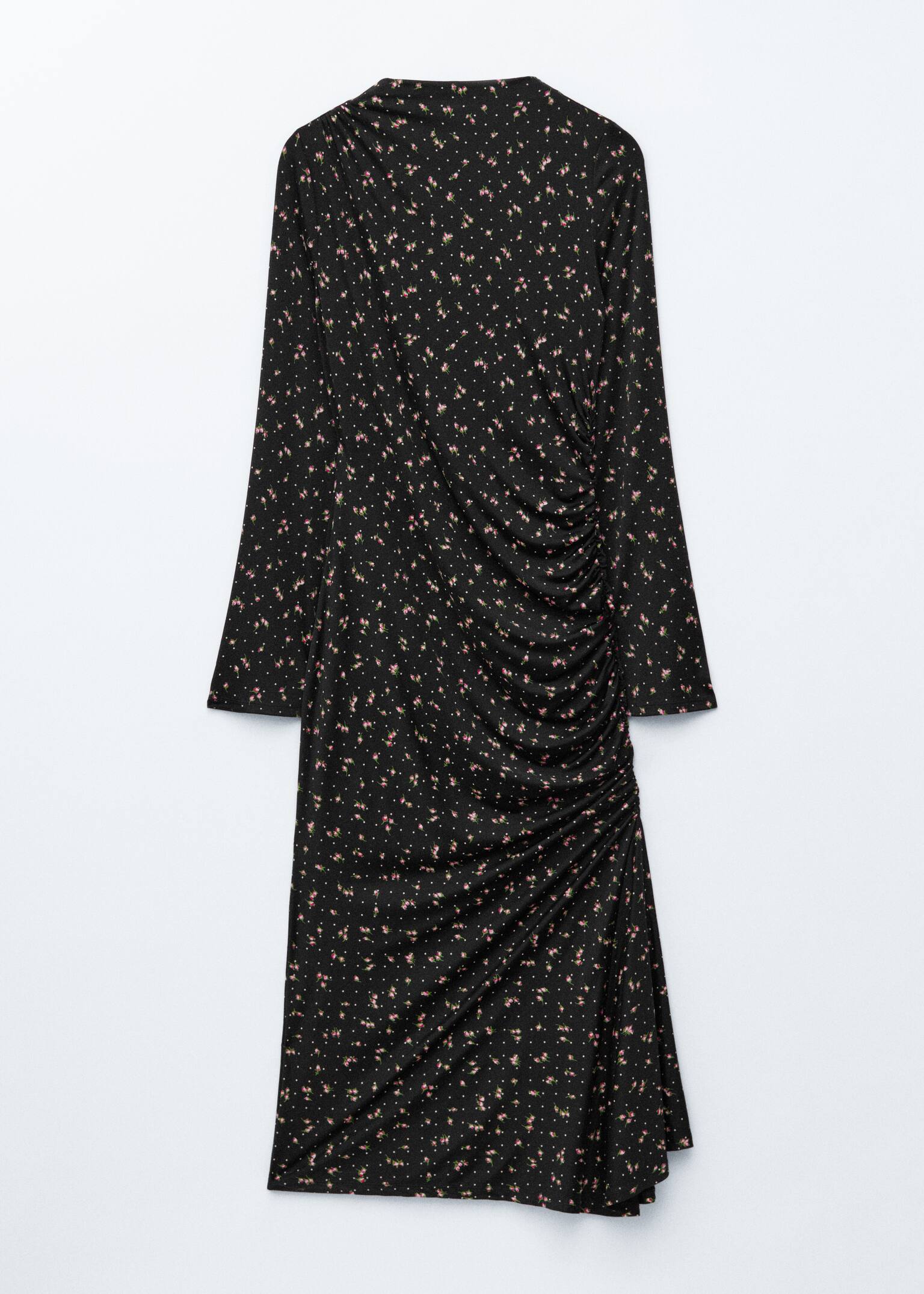 Mock Neck Midi Dress - Black/Floral - 2