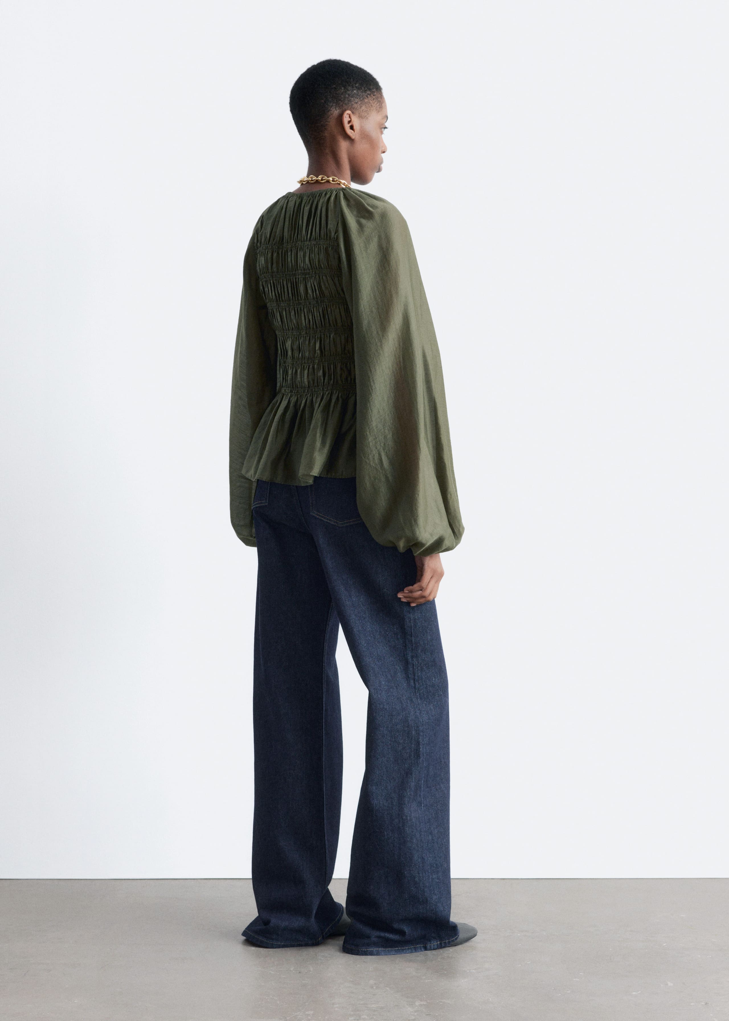 Image of Balloon-sleeve Smocked Blouse