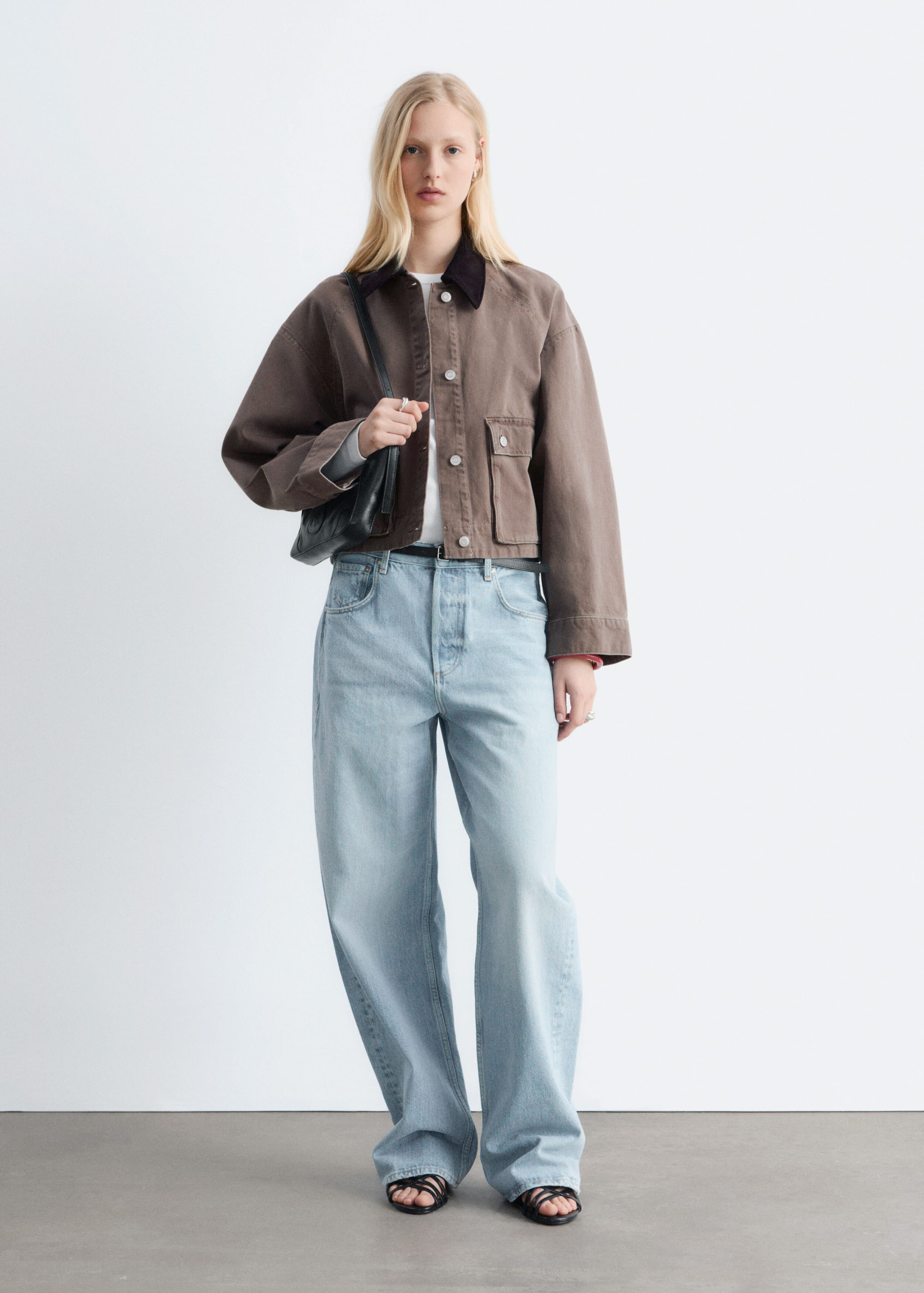 Image of Short Cord-Collar Denim Jacket