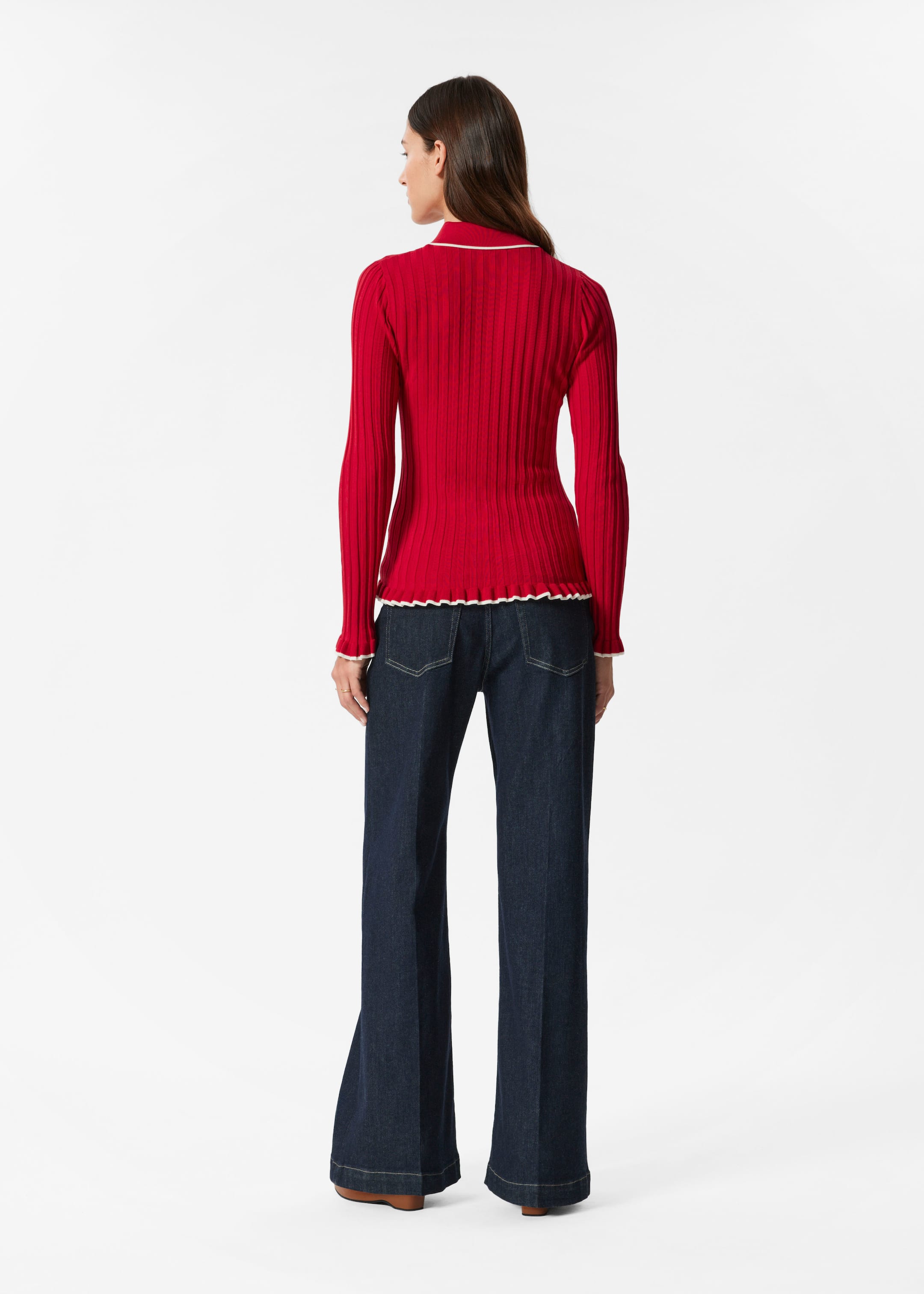 Visa större bild: Ribbstickad pikétröja - Röd - DAM | H&M SE 4