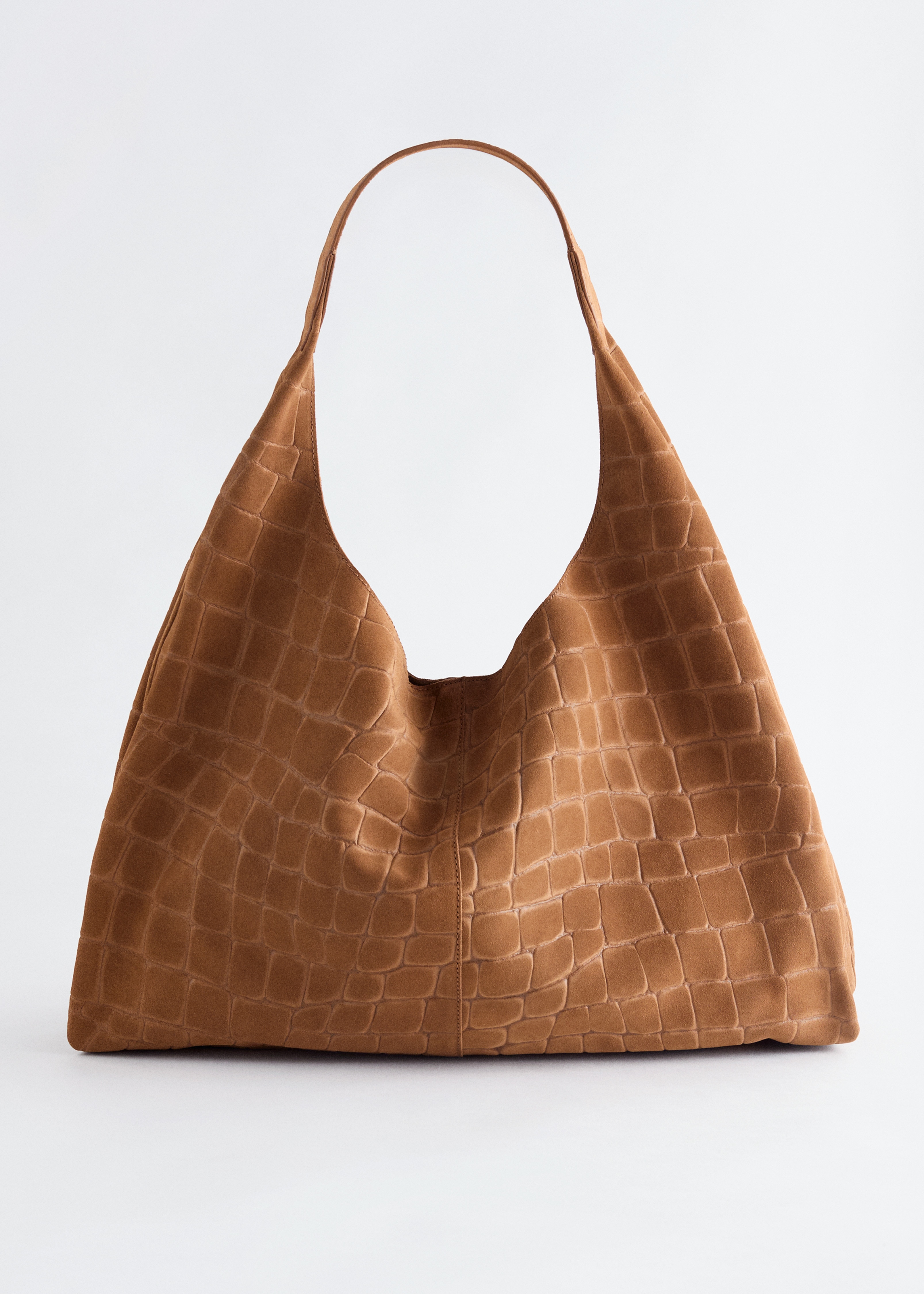 Large Suede Croco Tote Bag - Dark Beige