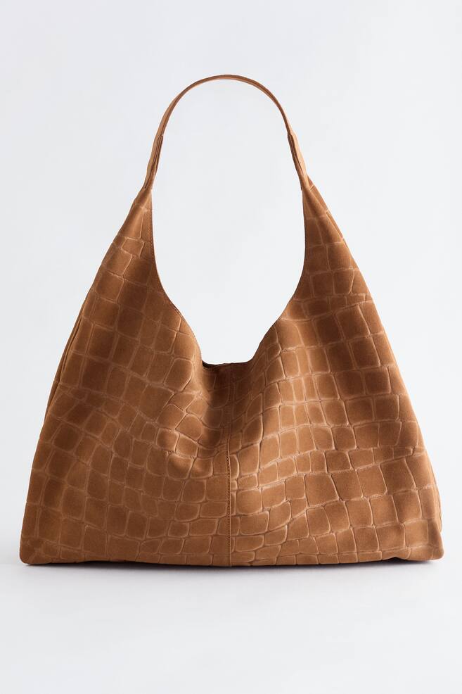Large Suede Croco Tote Bag - Dark Beige - 1
