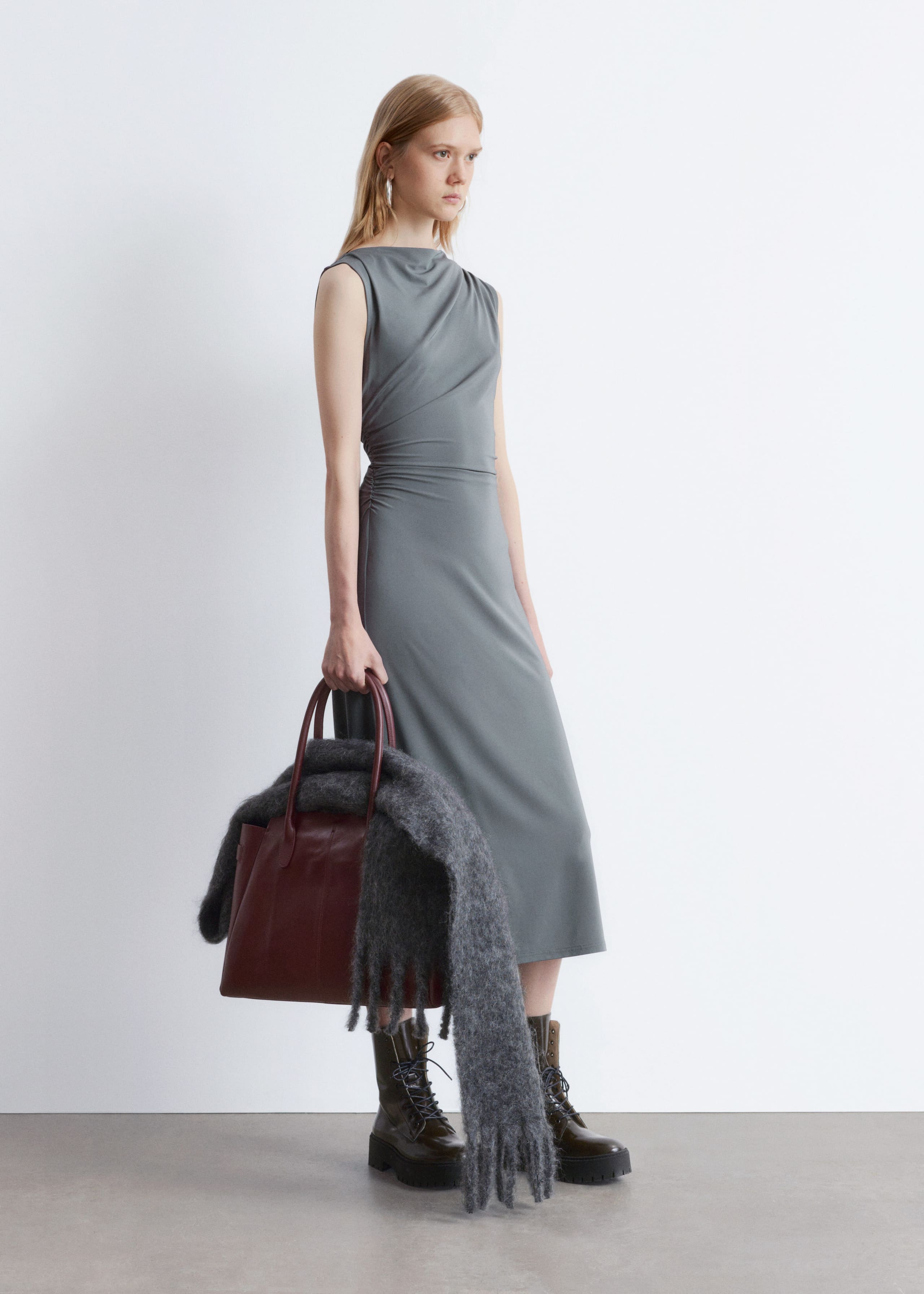 Image of Sleeveless Draped Midi Dress