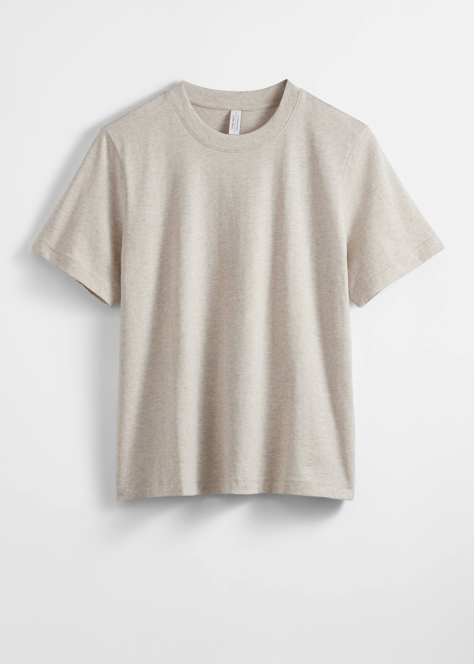 חולצת טי עם צווארון עגול - בז'/שחור/חום/אפור מלנג' כהה - 2