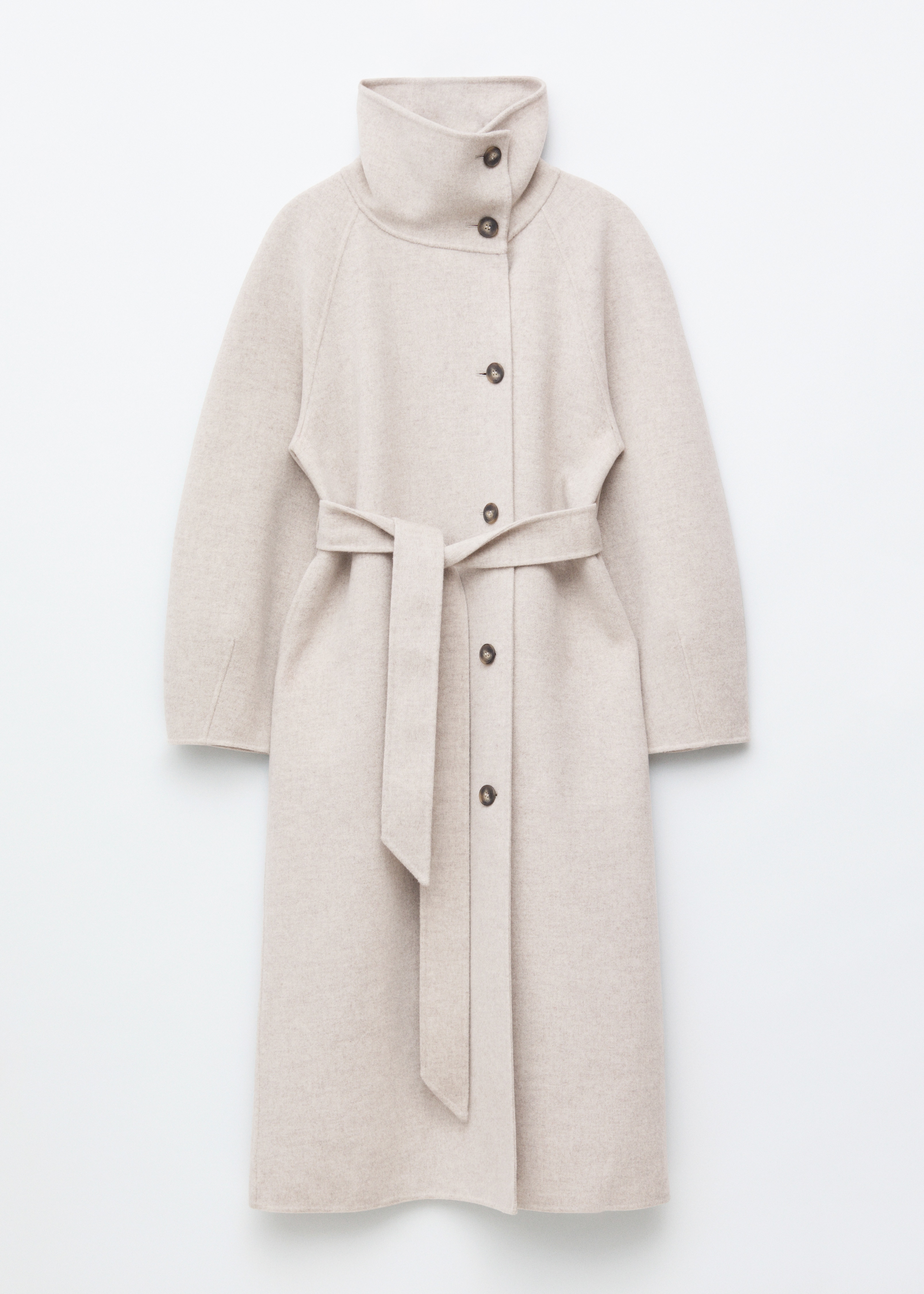 Uldfrakke med skorstenskrave - Beige/Mørkebrun