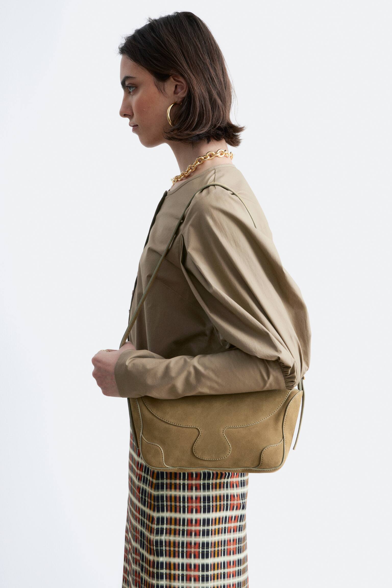 Bluză cu Mâneci Bufante - Bej închis - 7