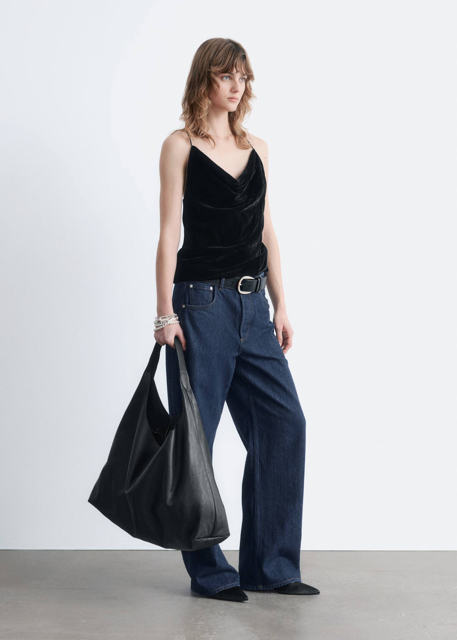 Strappy Velvet Top - Black/Khaki Brown