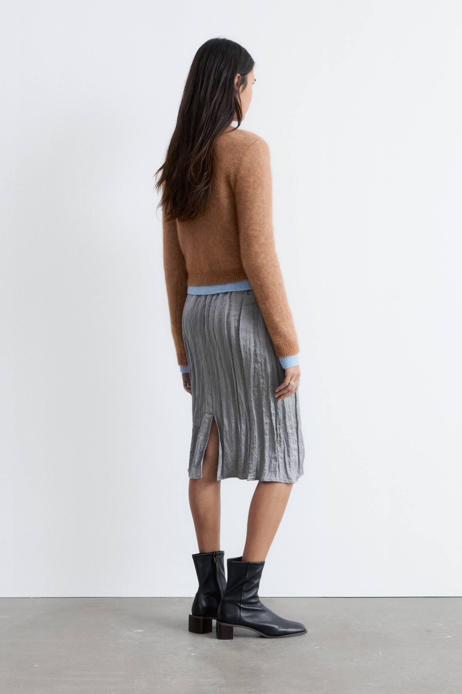 Cardigan i børstet mohairblend - Kamel/Fersken/Sort/Lys turkis - 6