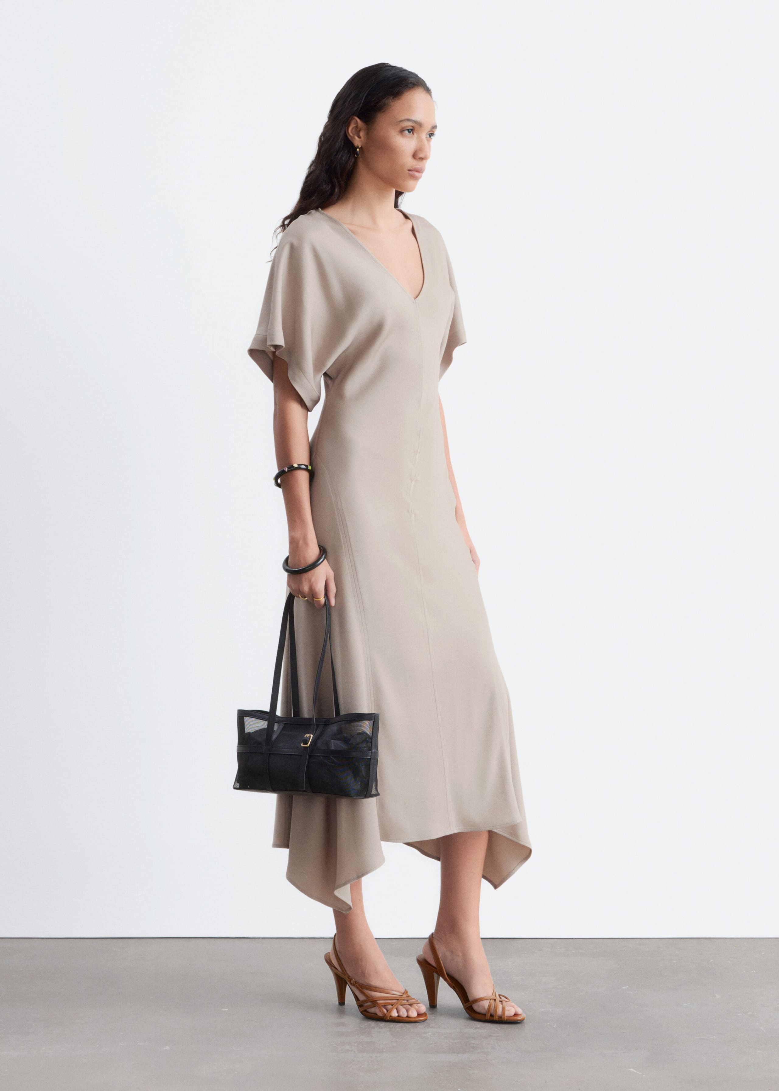 V-Neck Maxi Dress - Stone Beige - Lookbook