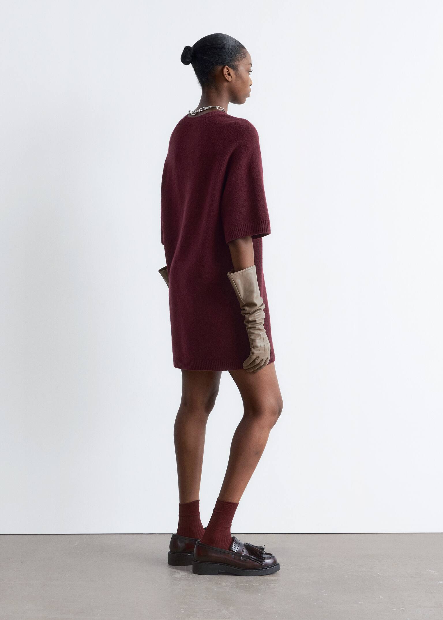 Rochie mini tricotată tip tricou - Roșu Închis/Maro închis - 6