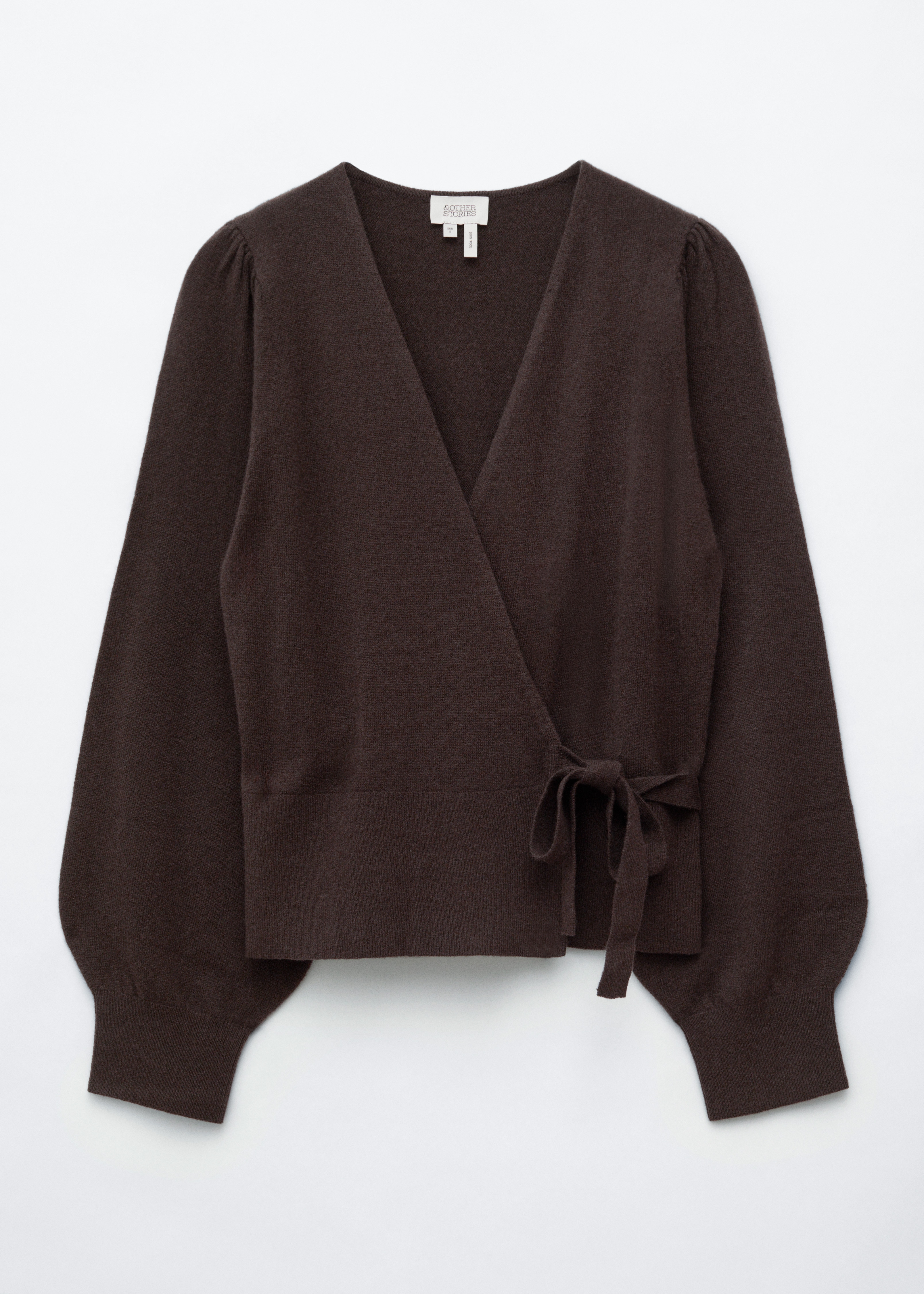 Strickjacke in Wickeloptik aus Merinowolle - Dunkelbraun/Grau meliert
