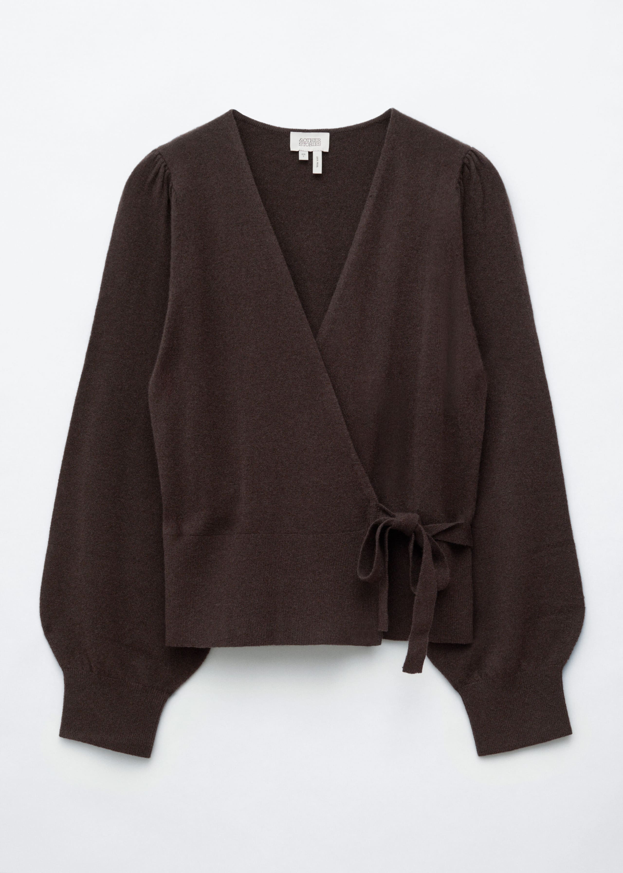 Cardigan a portafoglio in lana merino - Dark Brown - Natura morta