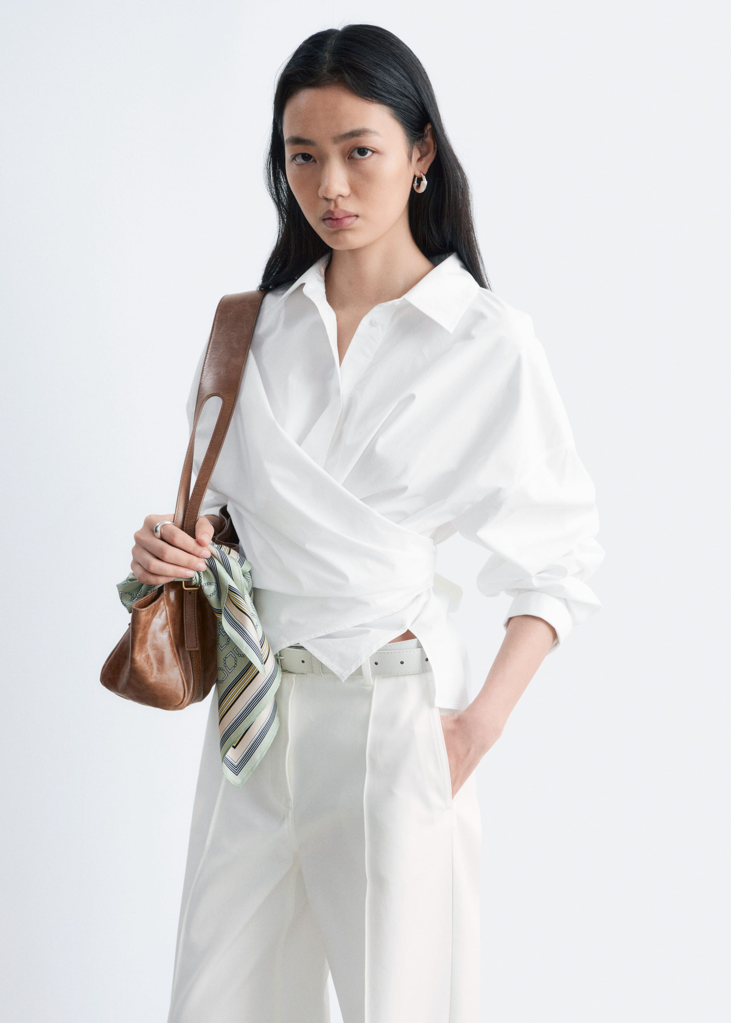 Image of Tie-Waist Cotton Shirt