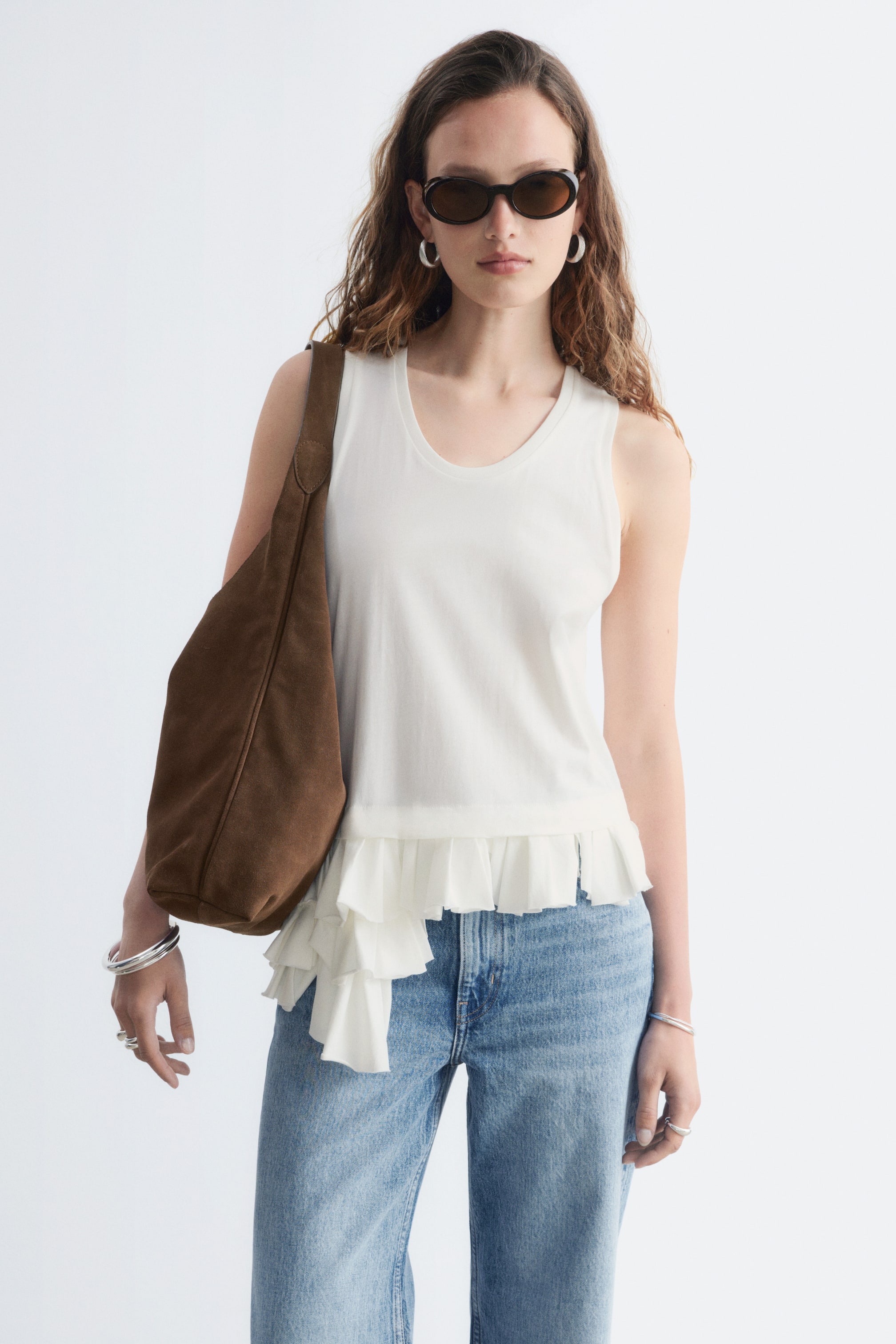 Grotere afbeelding bekijken: Tanktop met stolpplooien - Wit - DAMES | H&M BE 1