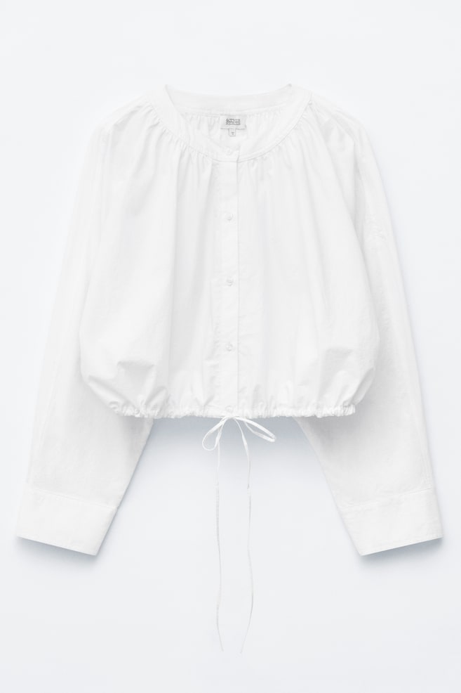 Aangerimpelde katoenen blouse - Wit - 1