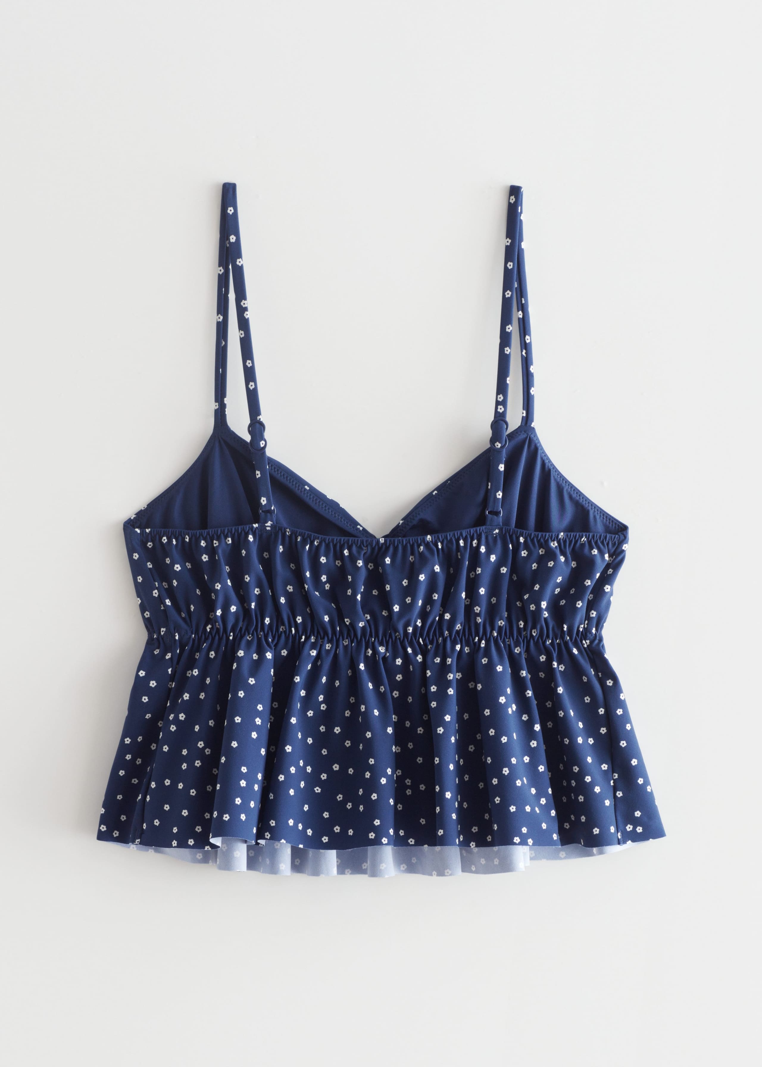 Printed Ruffle Bikini Top - Navy - Still Life