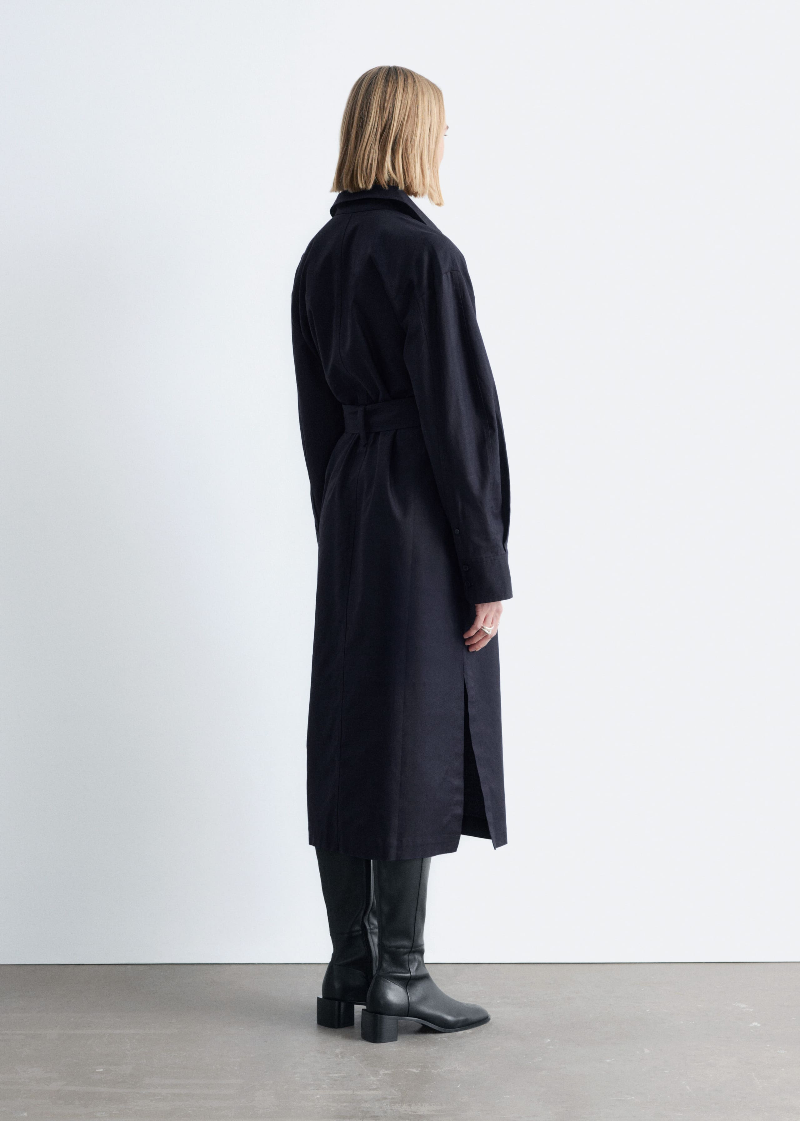 Belted Midi dress - Navy Blue - Lookbook