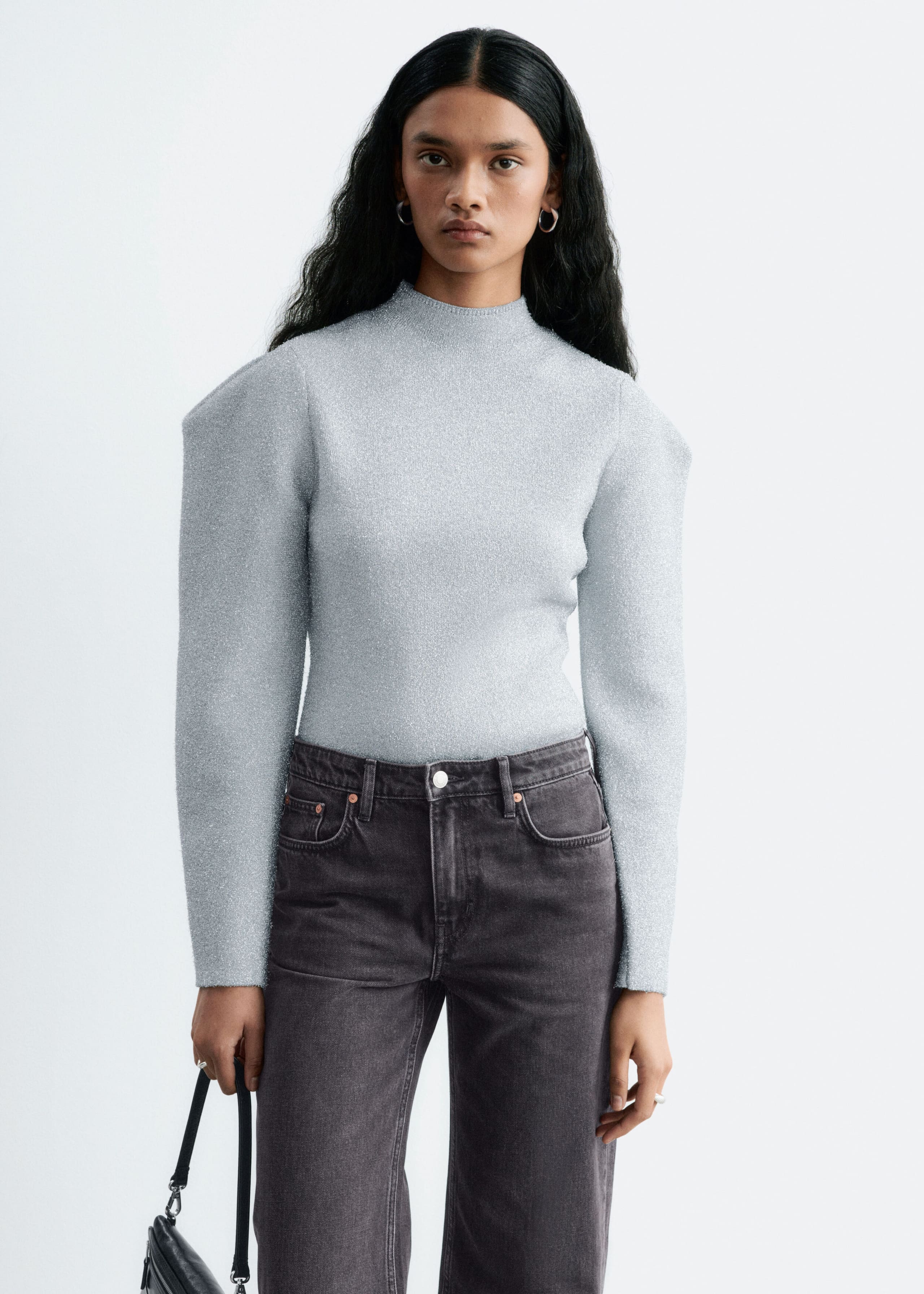 Knitted Metallic Top - Grey - Lookbook