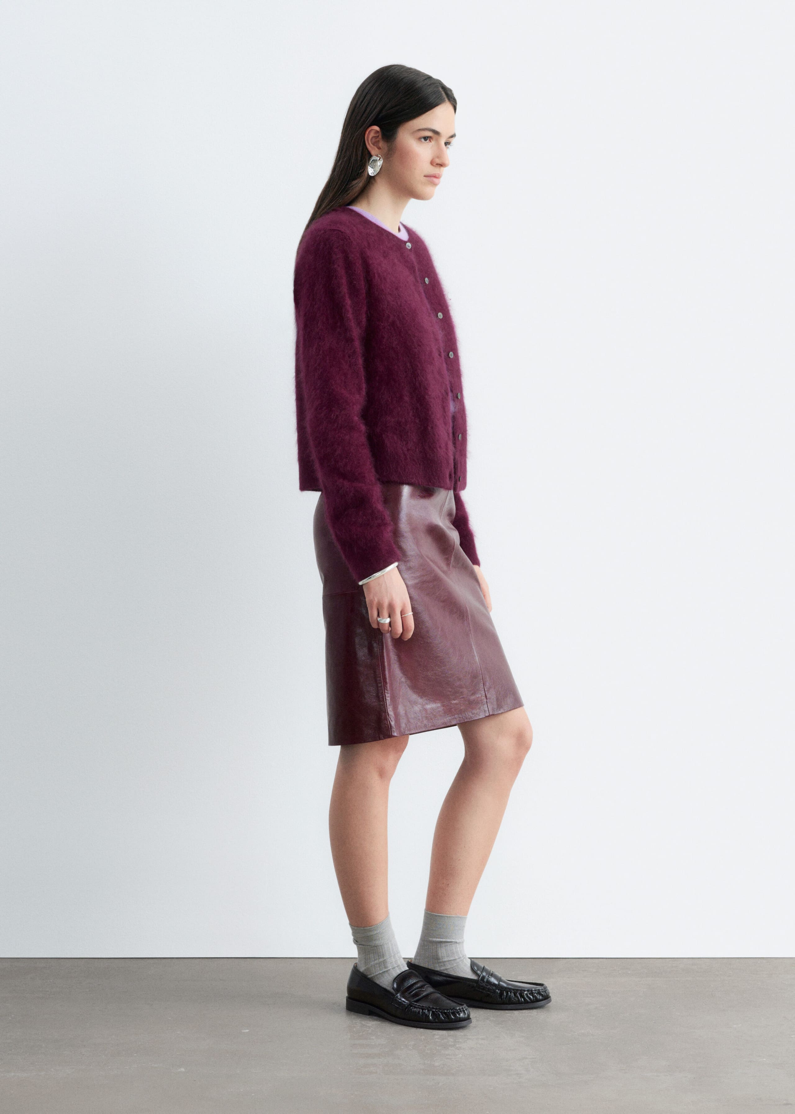 Brushed Cashmere Cardigan - Dark Red - Still Life