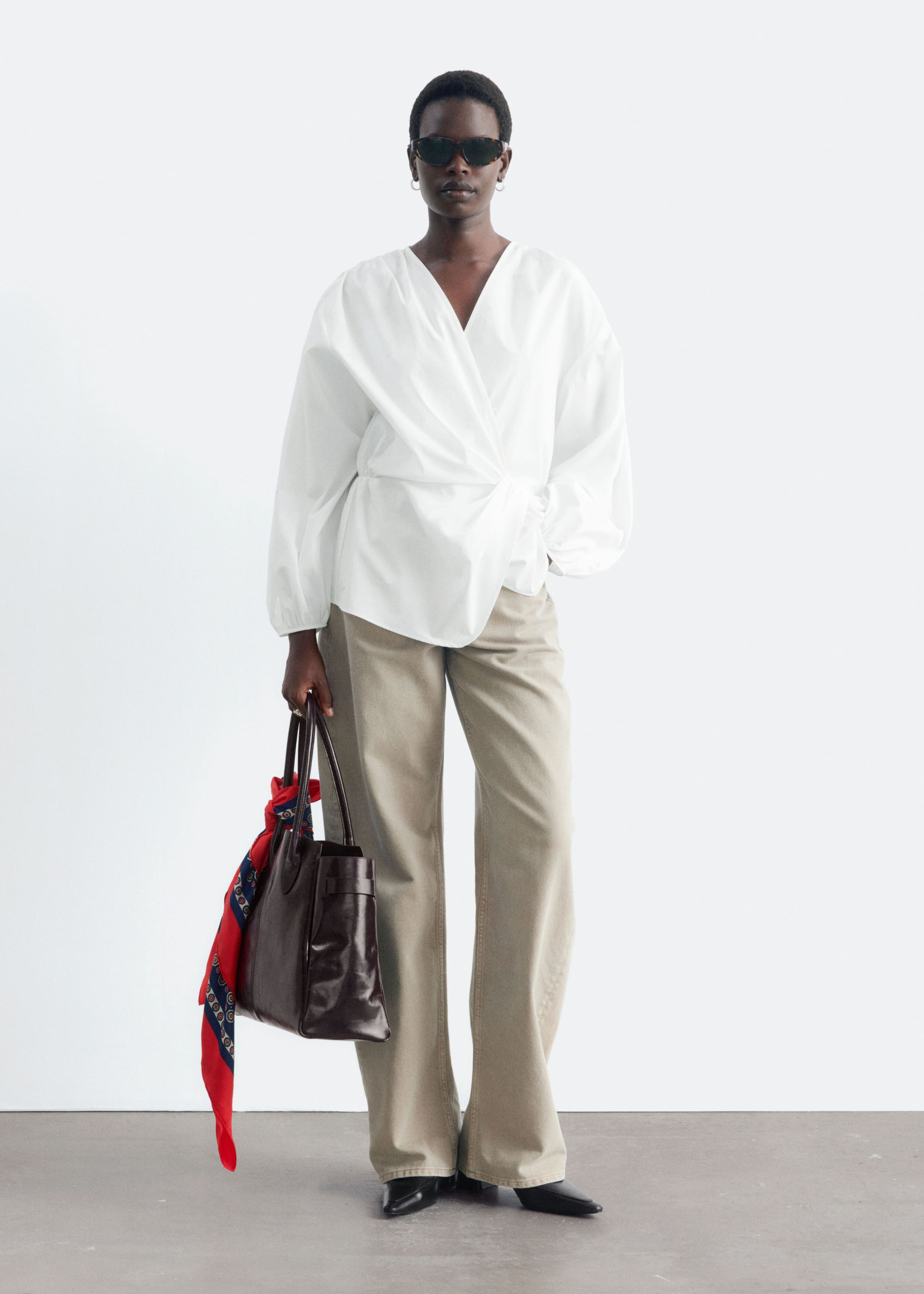 Cotton Cross-Over Blouse - White - Still Life