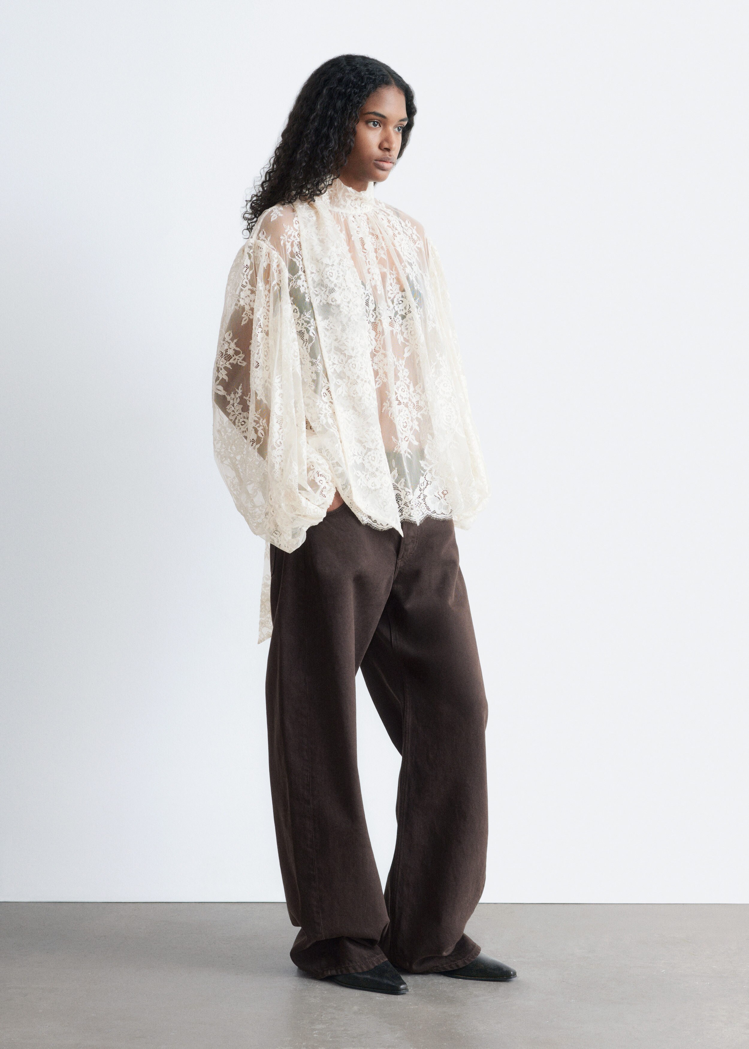 Lace Bow-Ribbon Blouse - White - Blouses - & Other Stories US