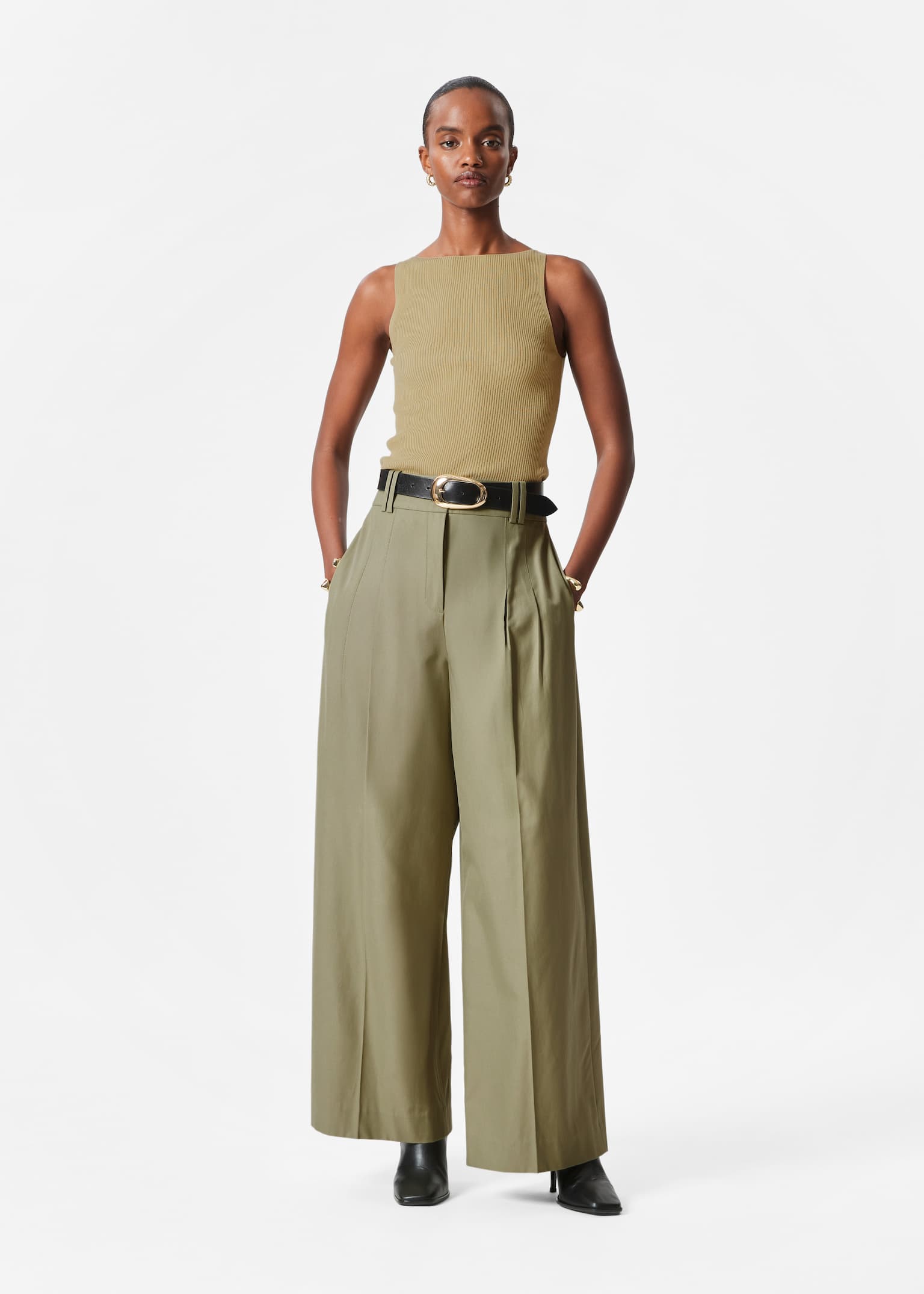 Hose mit Falten - Khaki/Dunkelblau