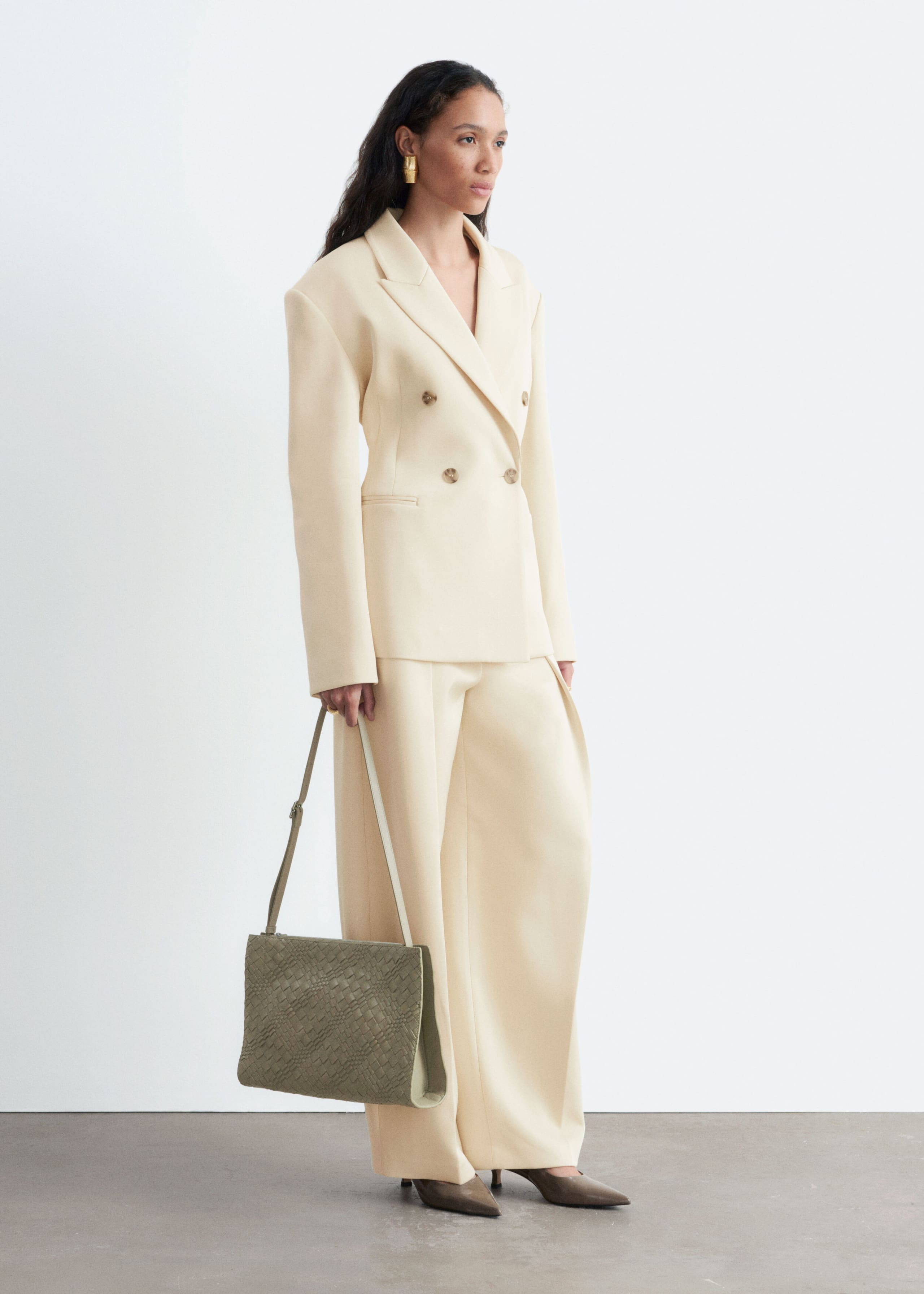 Cinched Waist Blazer - Light Beige - Lookbook