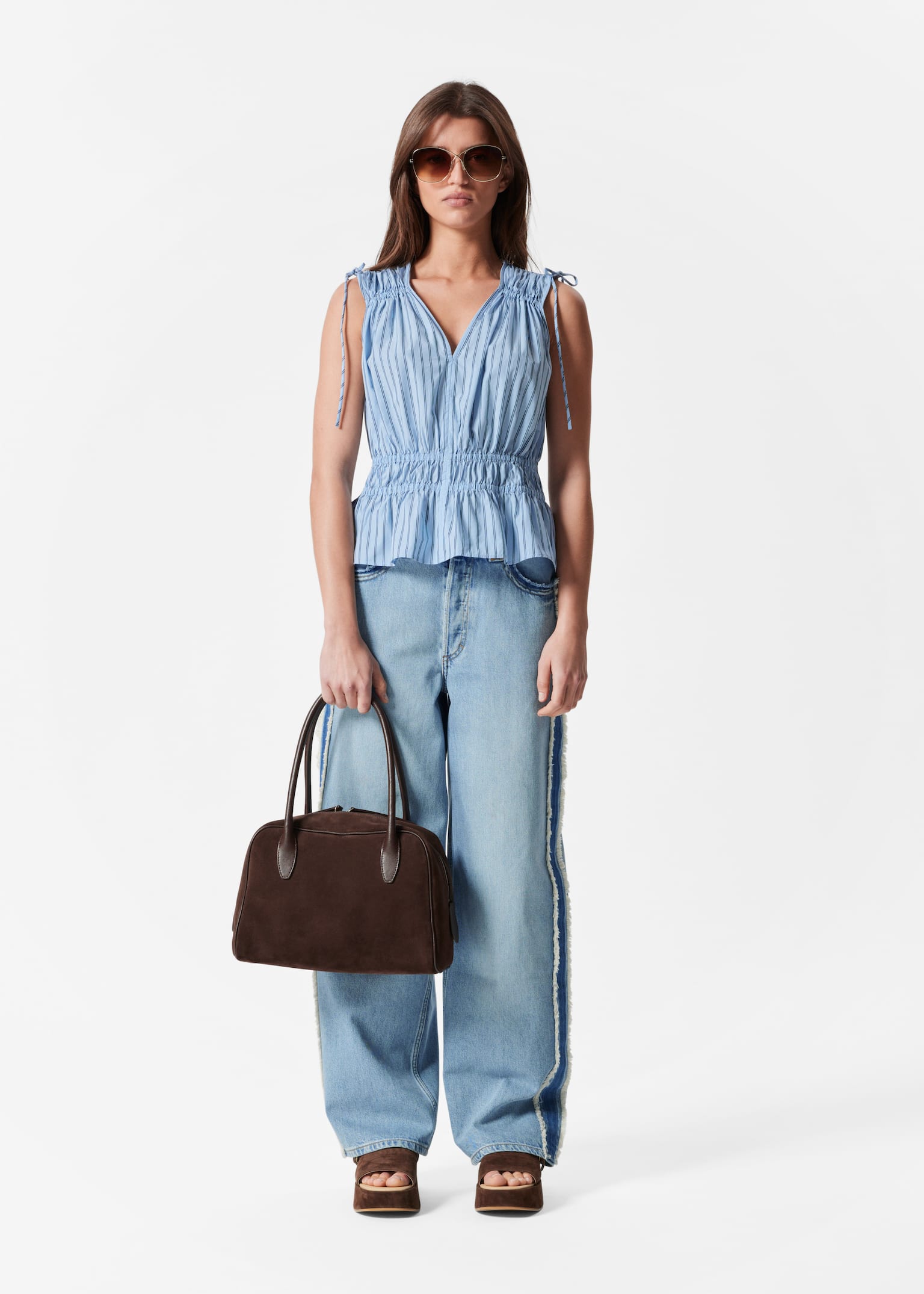 Top con arricciature - Blu a righe/Motivo blu navy/Bianco - 4