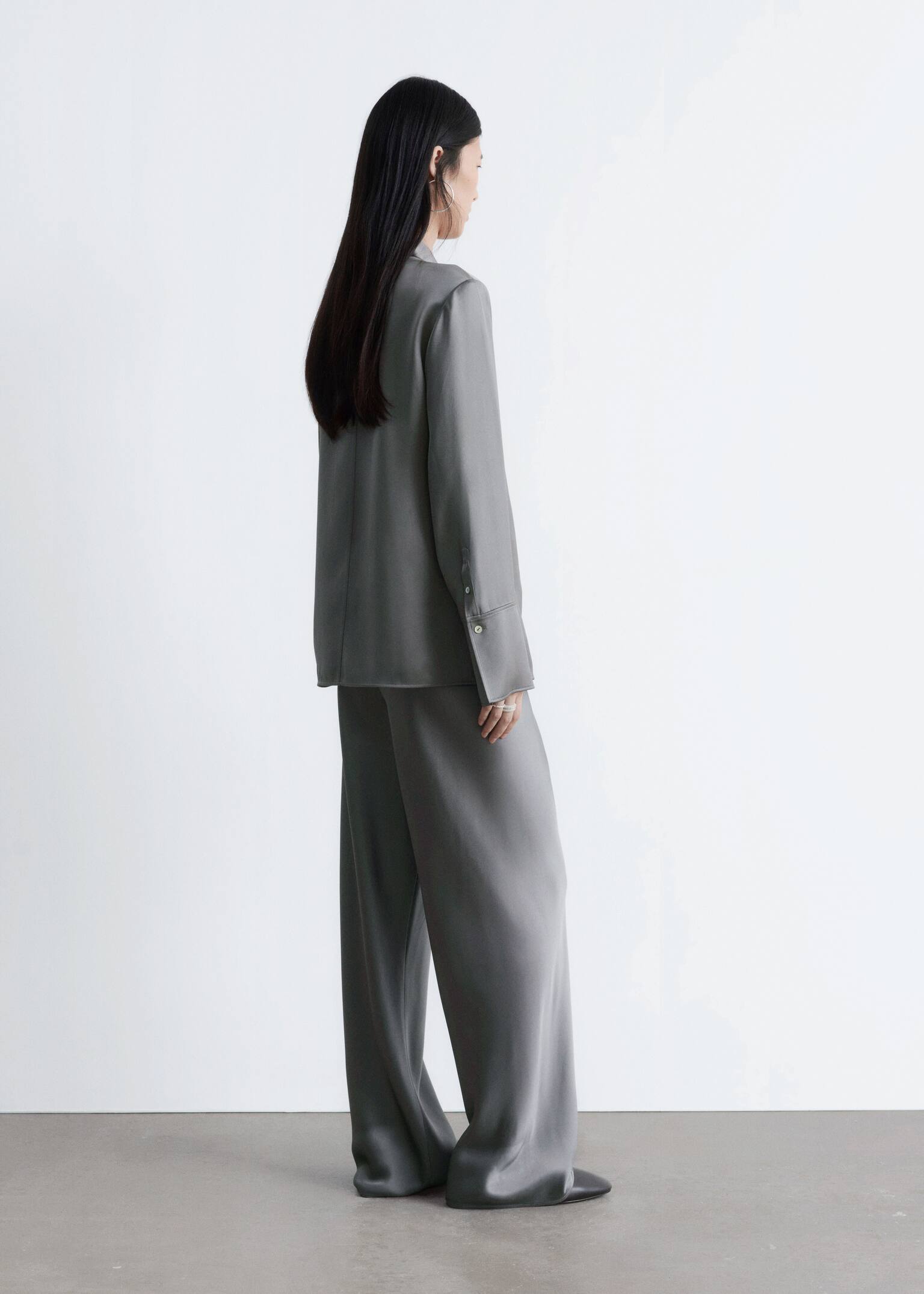 Satin Shirt - Grey/Black - 6