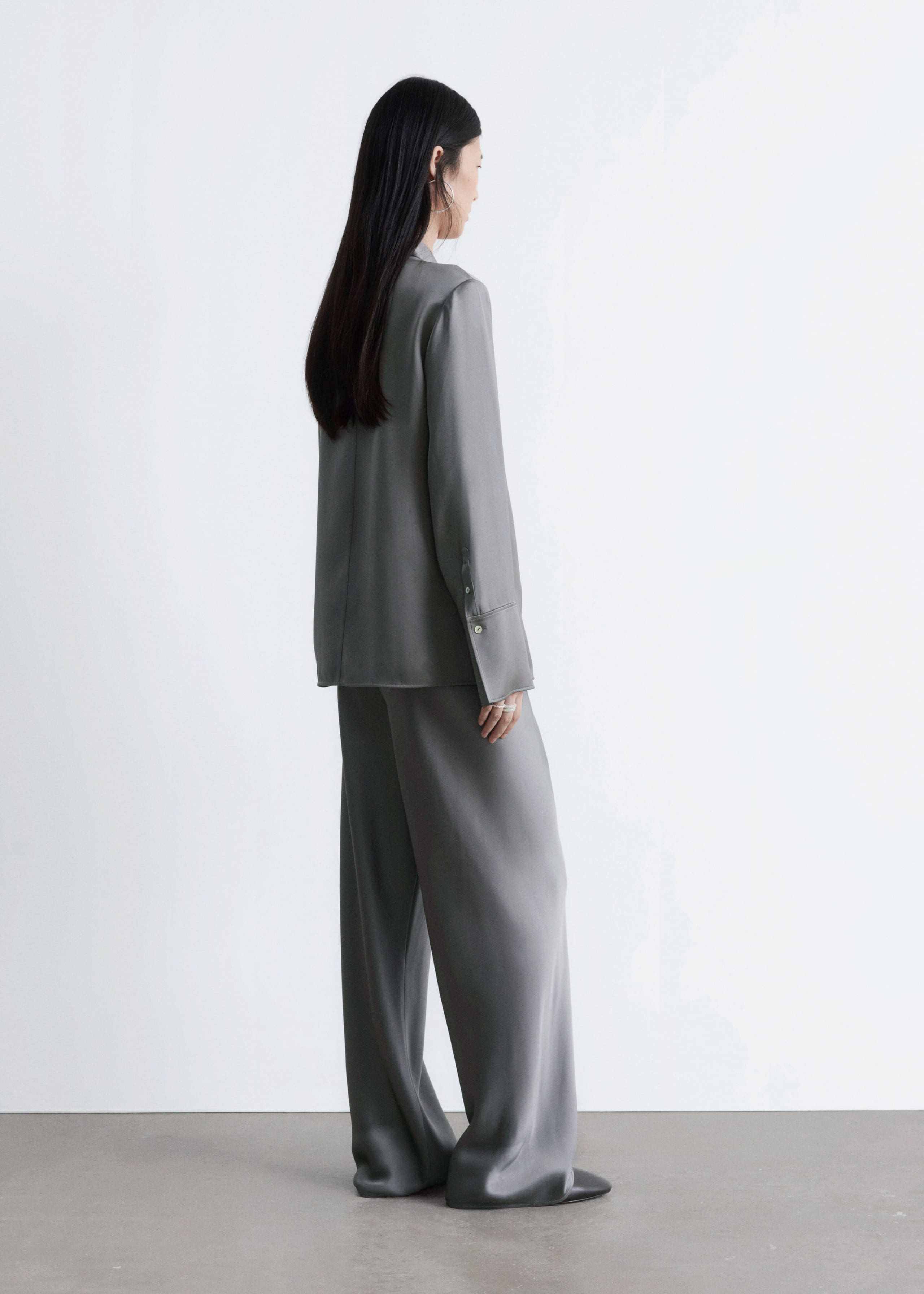 Satin Shirt - Grey - Lookbook