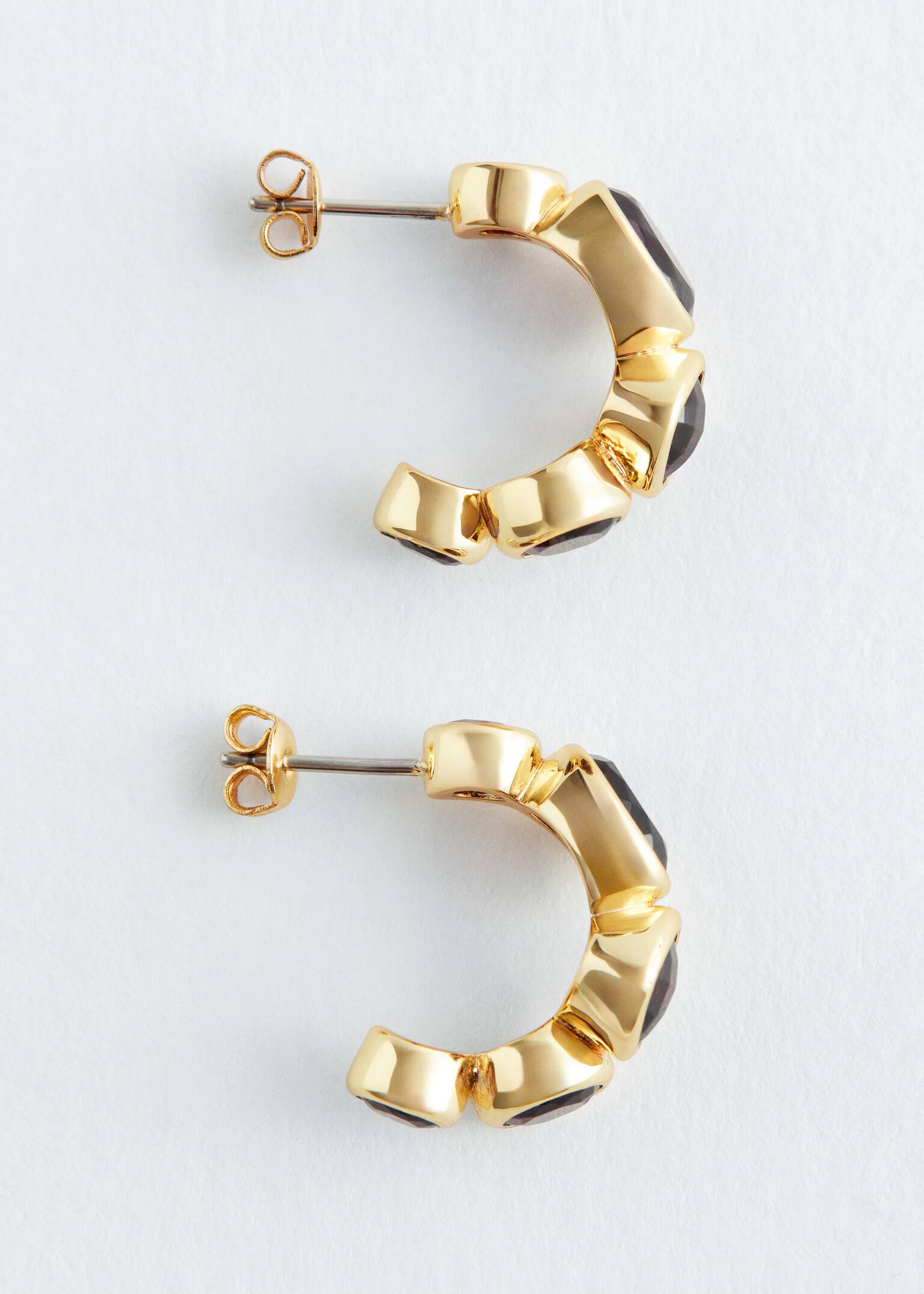 Crystal Hoop Earrings - Gold/Dark Purple