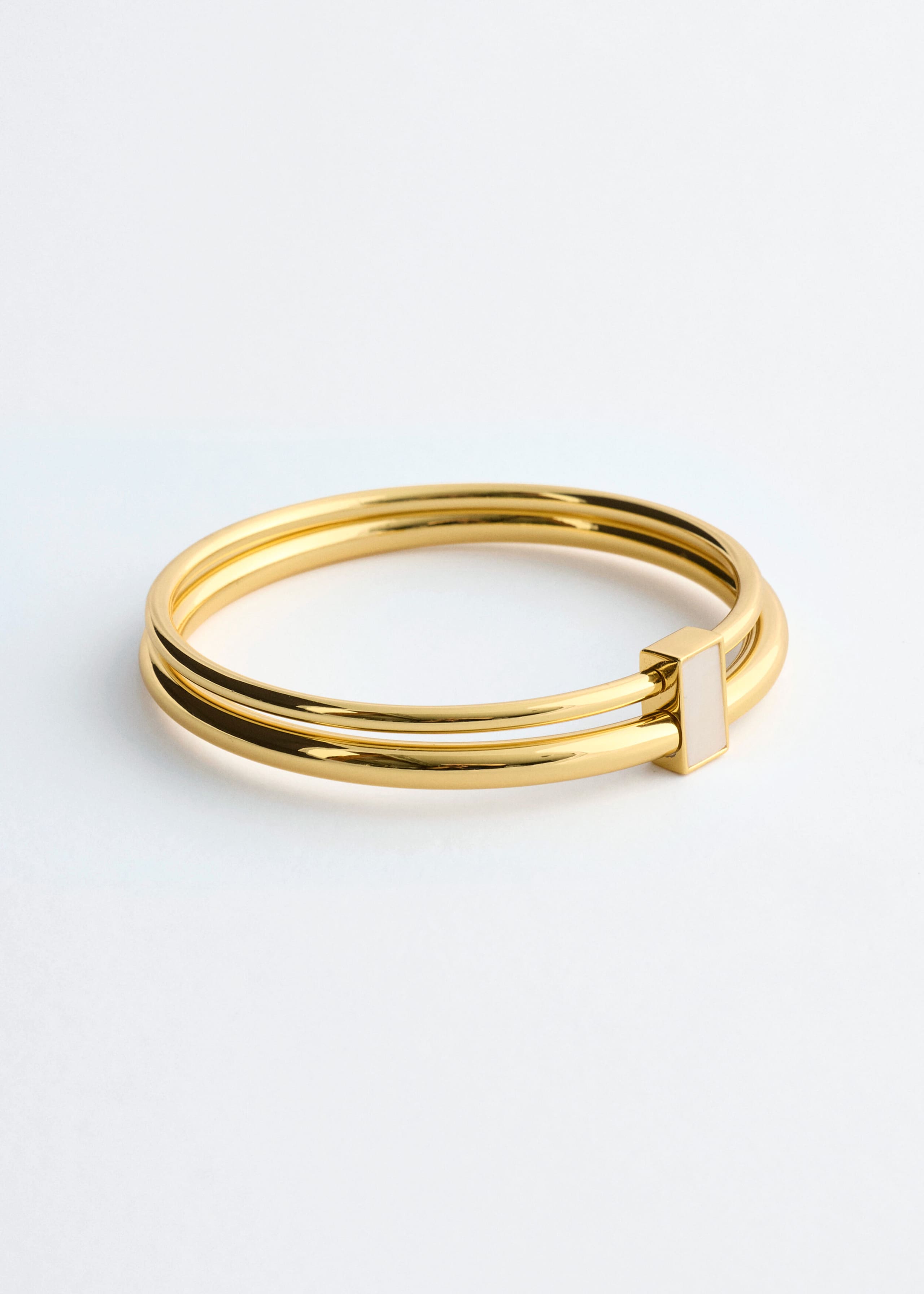 Double-Circle Brass Bangle - Gold/White - Still Life