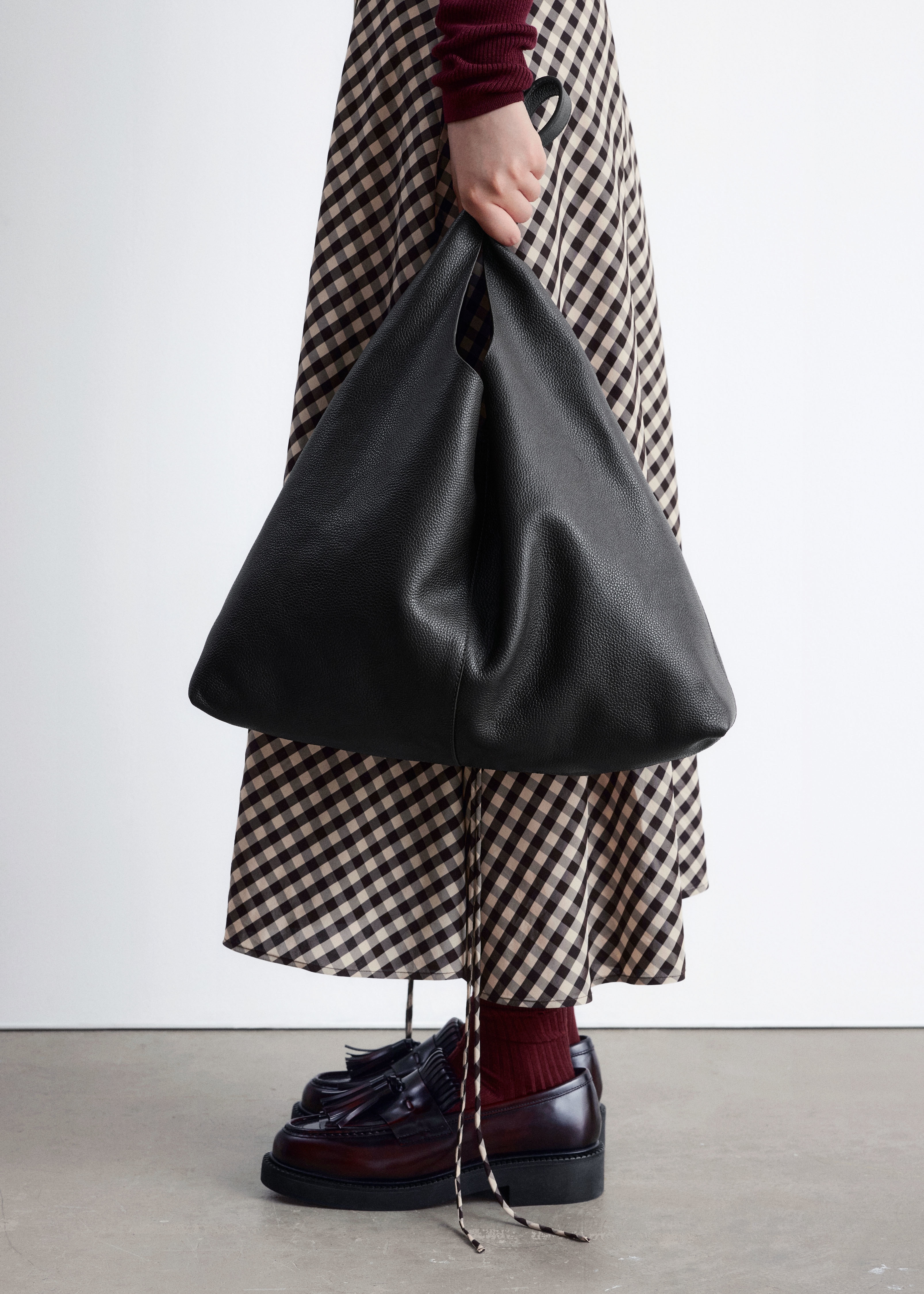 Large Leather Tote Bag - Black/Dark Brown