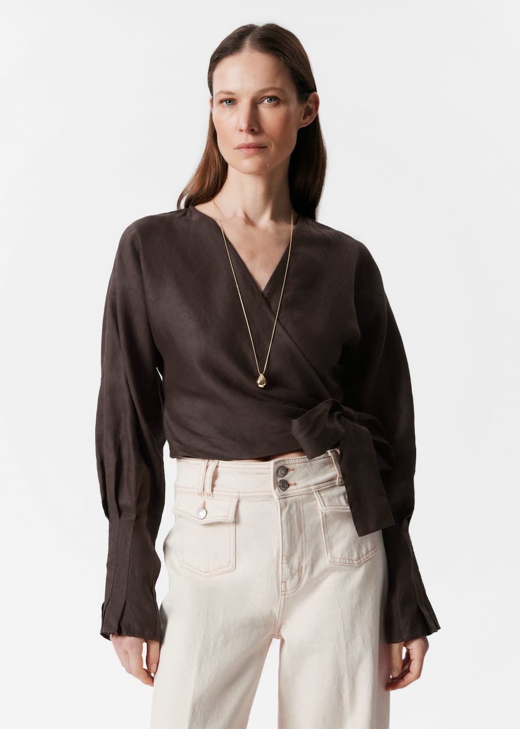 Image of Linen Wrap Blouse